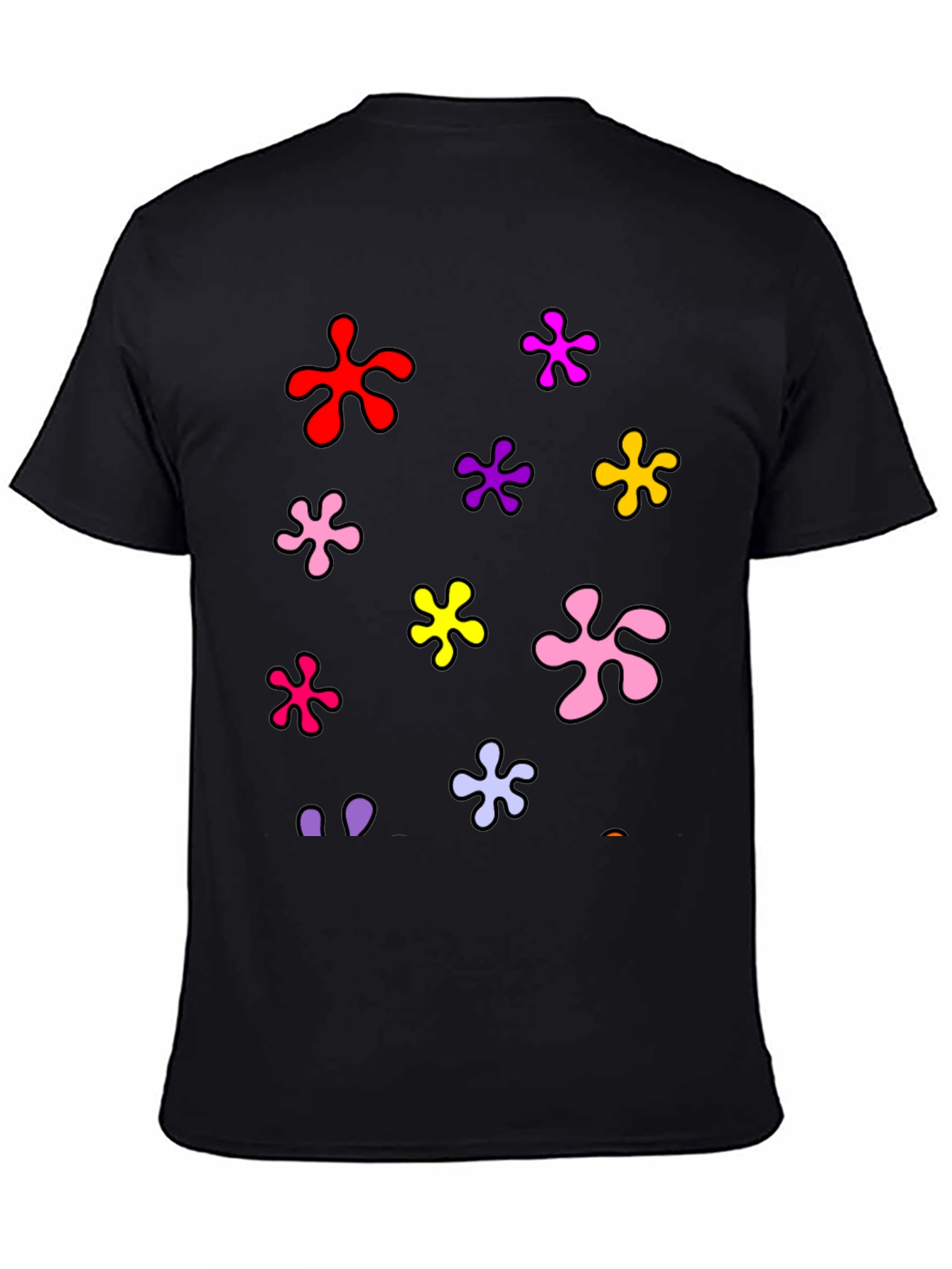 Funky Floral Splatter Graphic Black T-Shirt