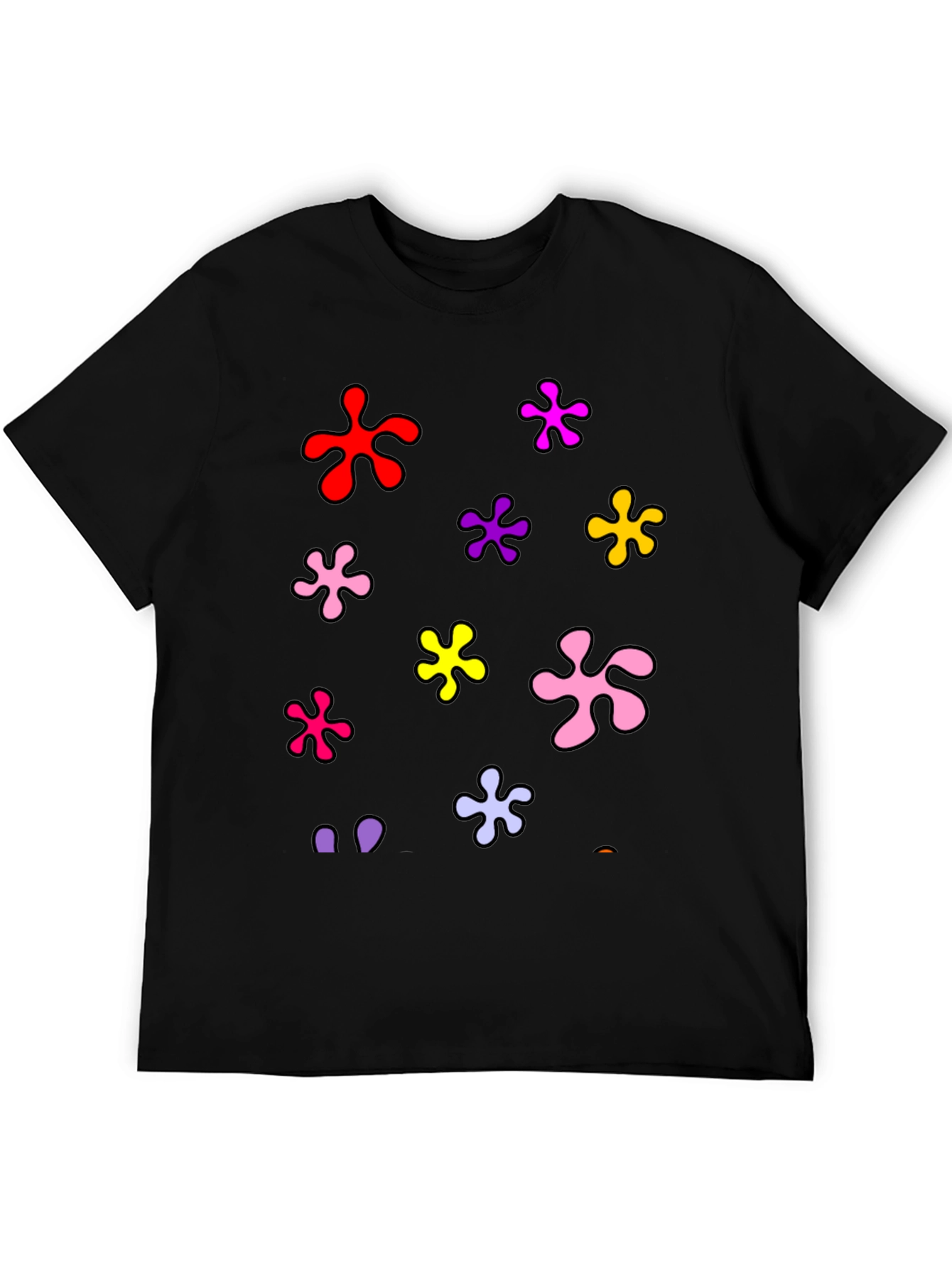 Funky Floral Splatter Graphic Black T-Shirt