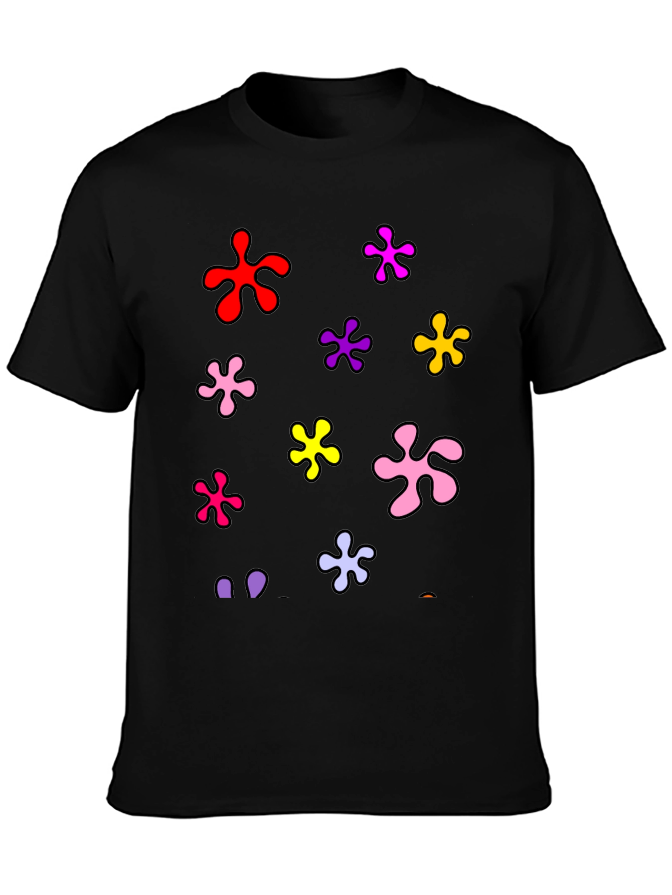 Funky Floral Splatter Graphic Black T-Shirt