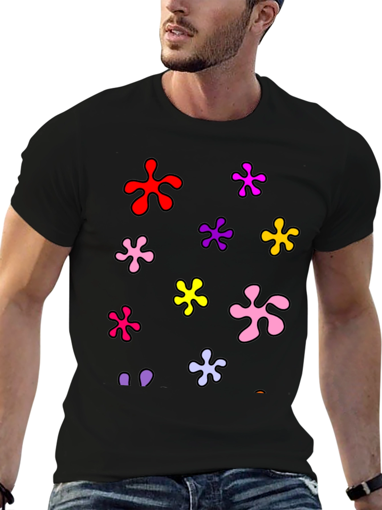 Funky Floral Splatter Graphic Black T-Shirt