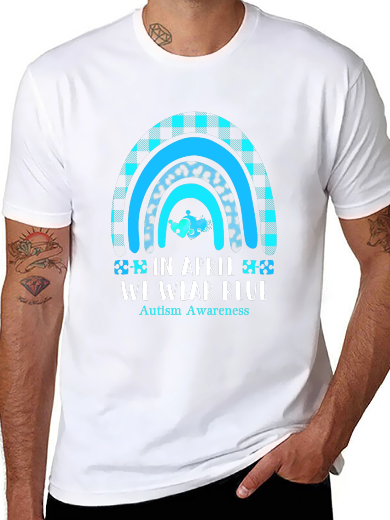 Autism Awareness Blue Rainbow Graphic Tee