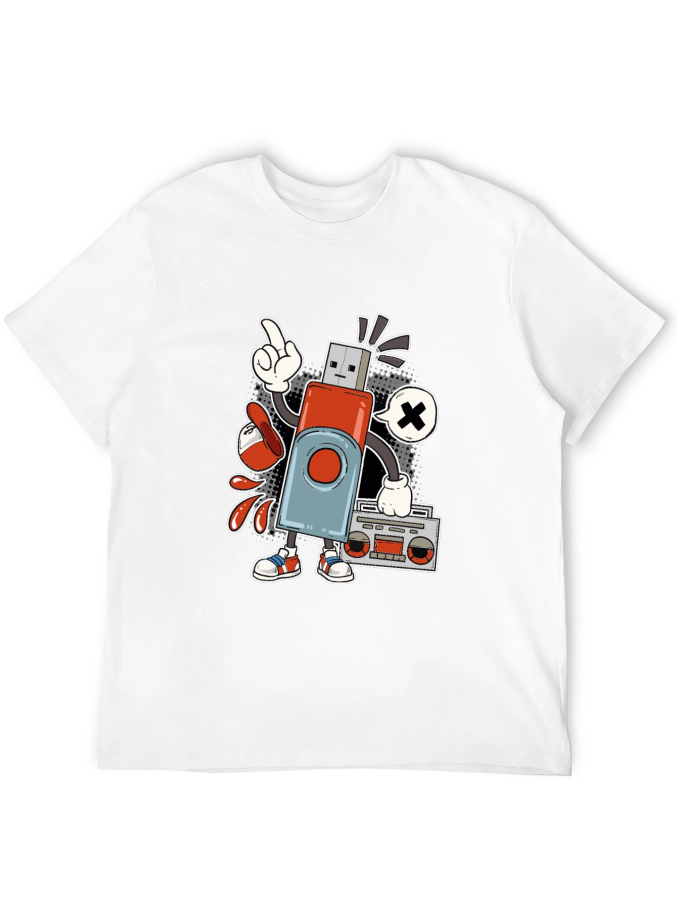 Retro USB Drive Character Black T-Shirt