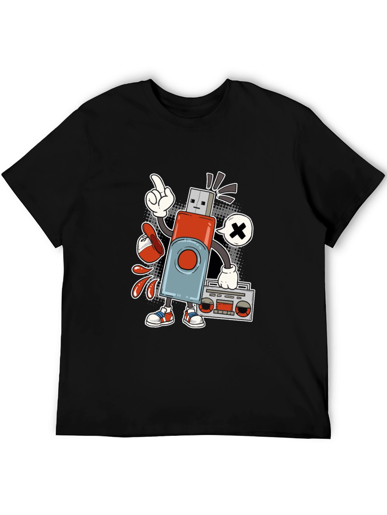 Retro USB Drive Character Black T-Shirt