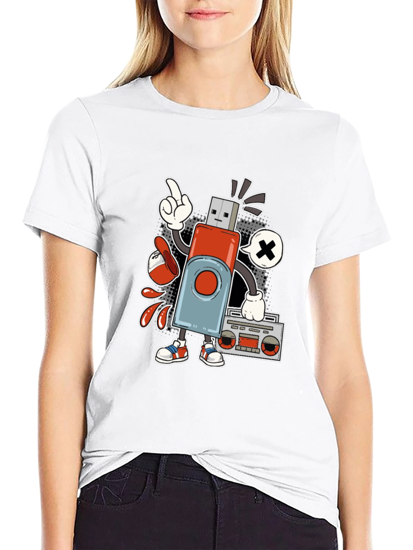 Retro USB Drive Character Black T-Shirt