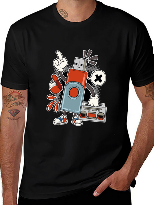 Retro USB Drive Character Black T-Shirt