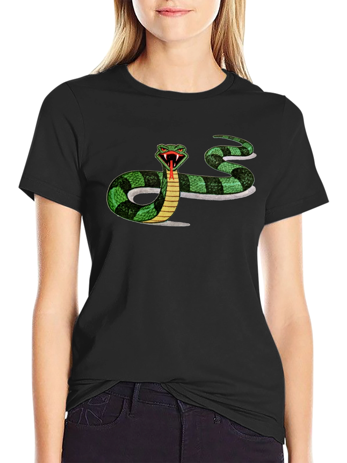 Mens Black T-shirt with Snake Graphic