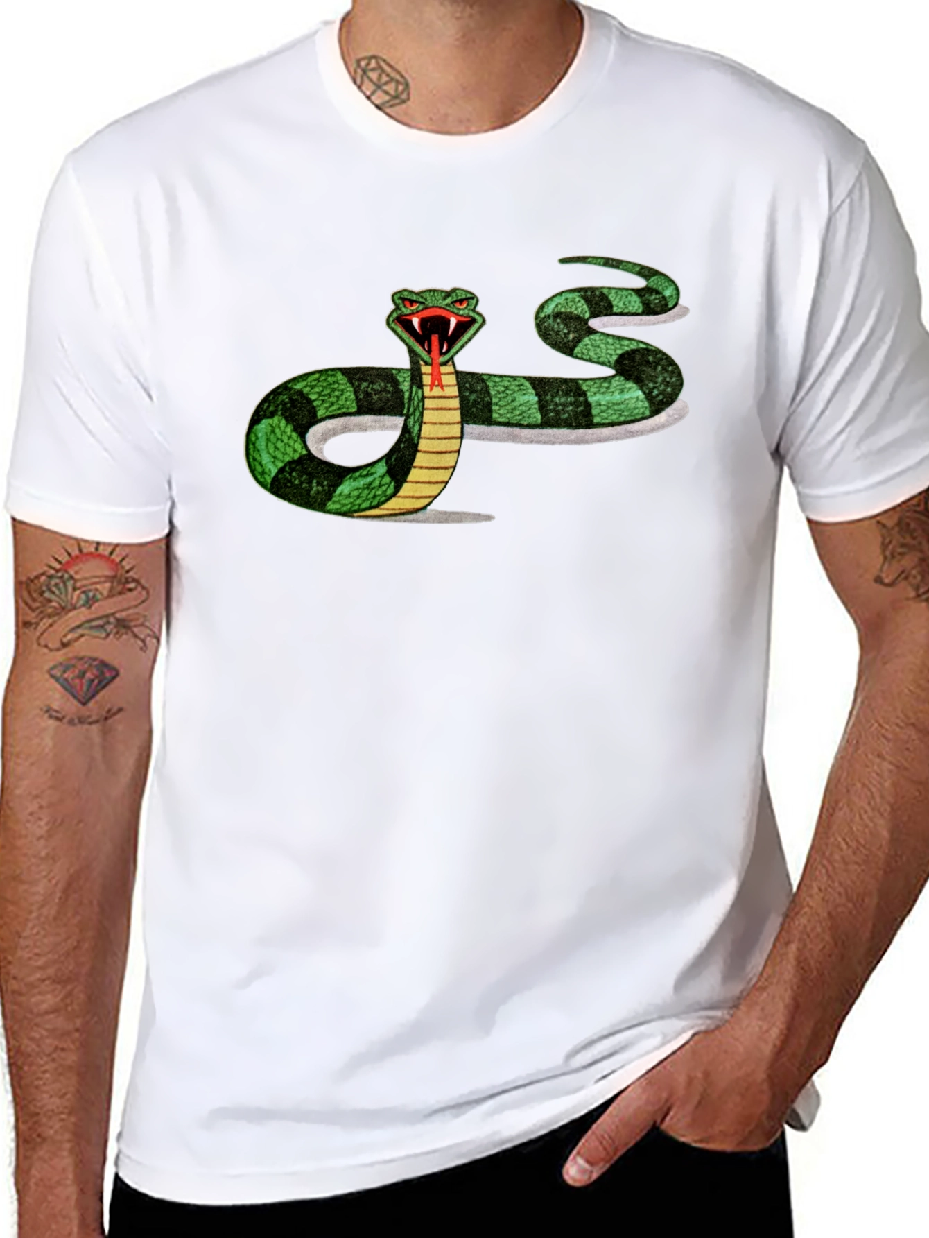 Mens Black T-shirt with Snake Graphic