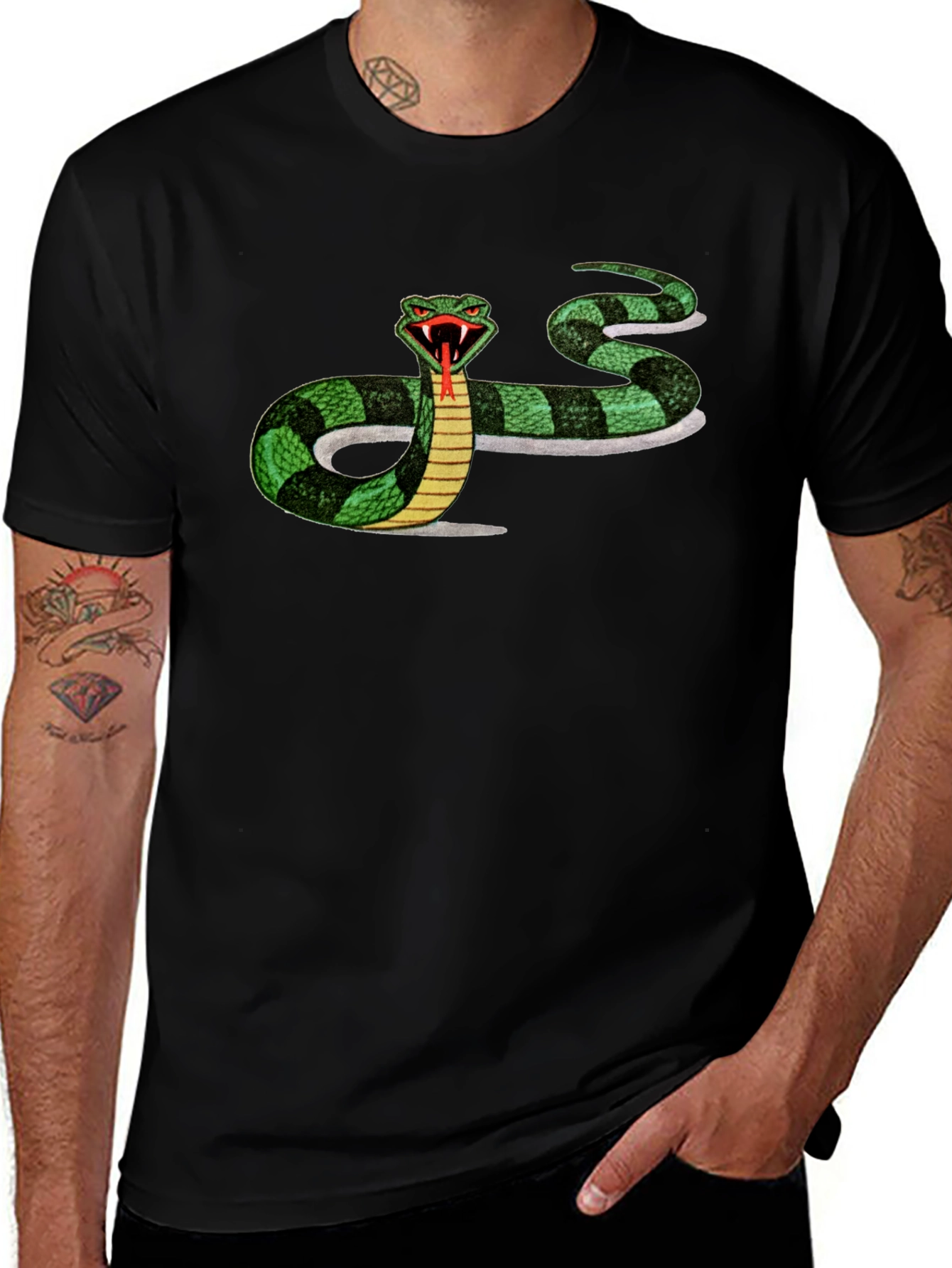 Mens Black T-shirt with Snake Graphic