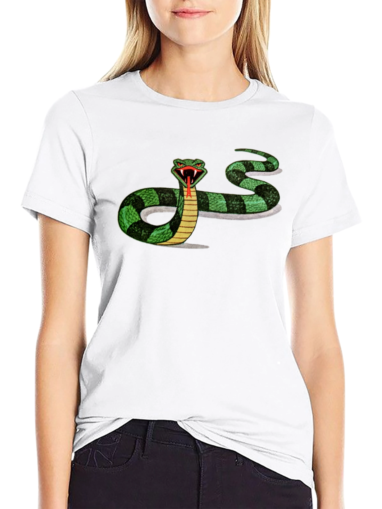Mens Black T-shirt with Snake Graphic