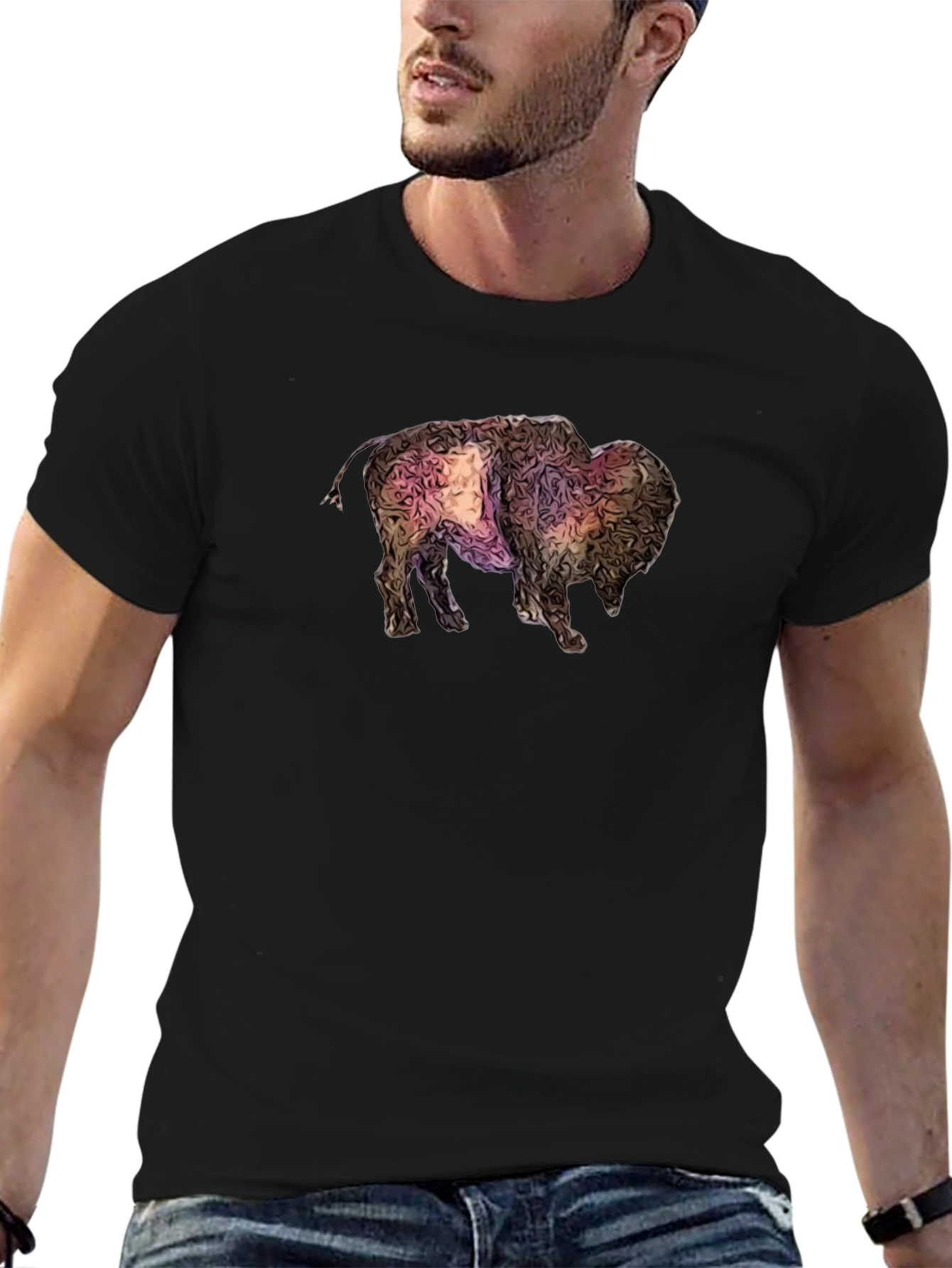 Abstract Bison Graphic Tee - Black