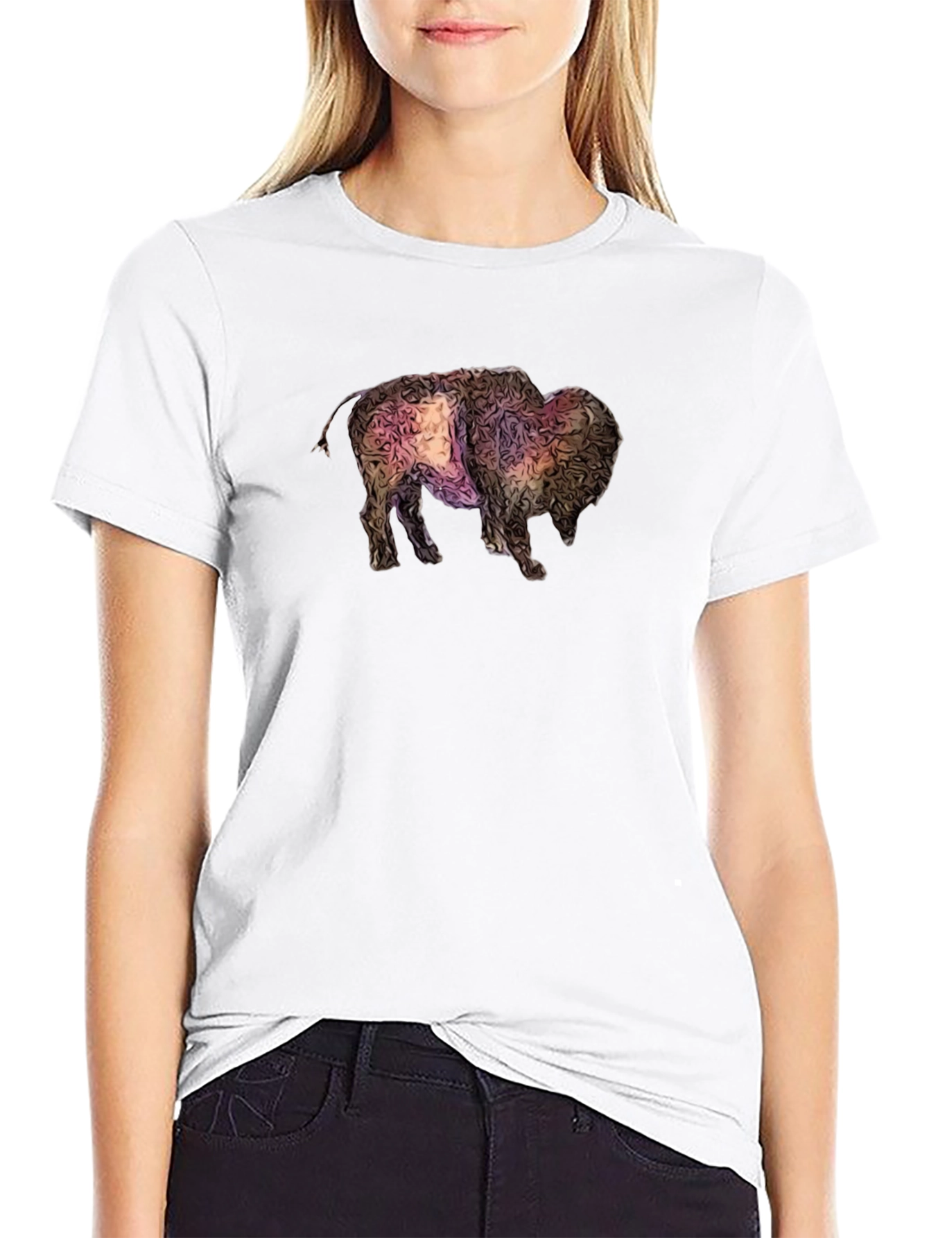 Abstract Bison Graphic Tee - Black