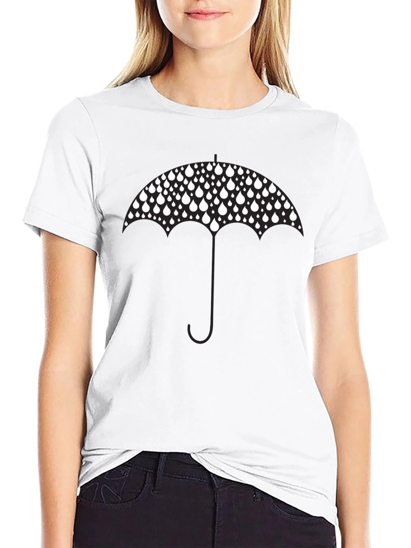 Raindrop Umbrella Graphic Tee - Stylish Black T-Shirt