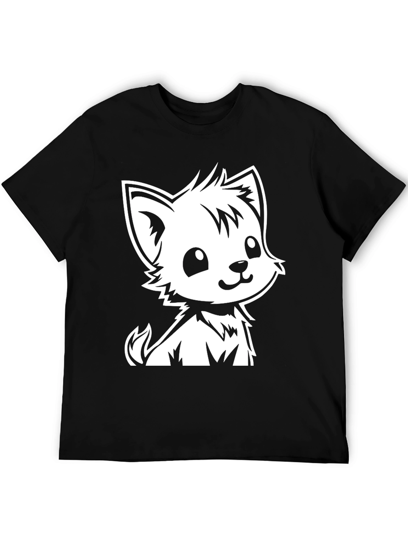 Cute Cartoon Puppy Graphic Tee - Black