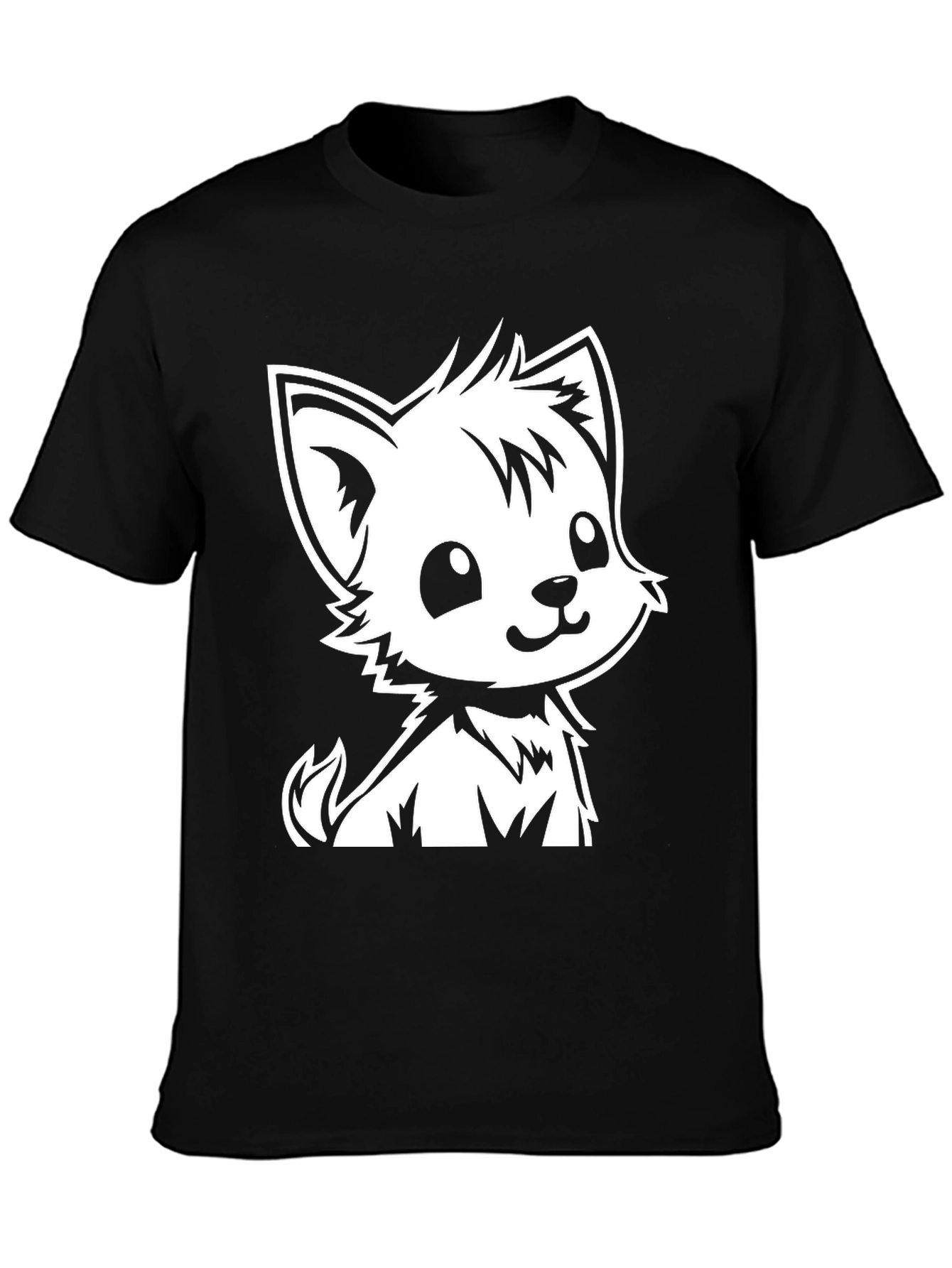 Cute Cartoon Puppy Graphic Tee - Black