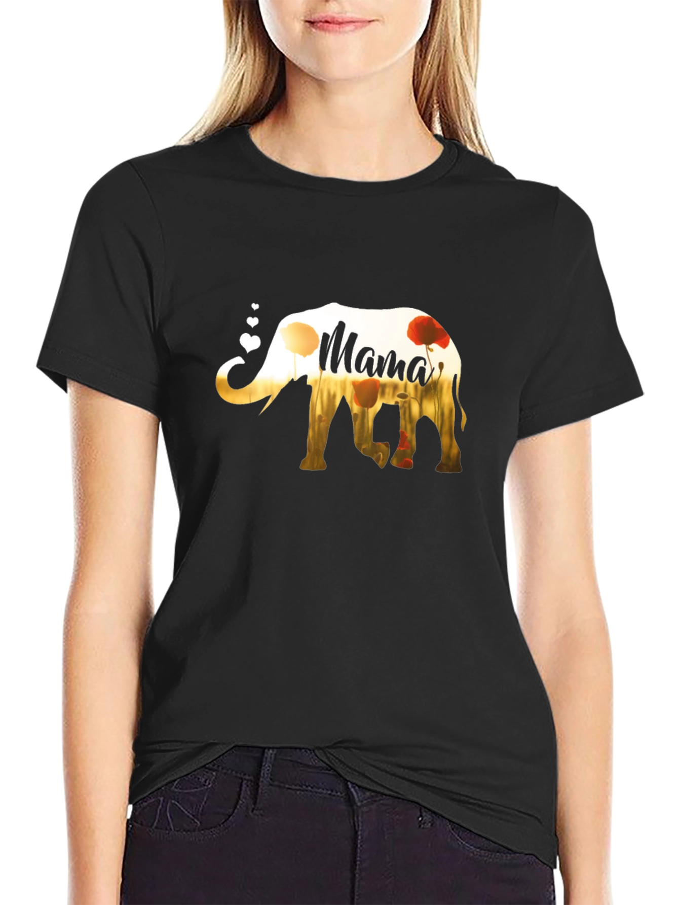 Mama Elephant Poppy Flower T-Shirt - Mothers Day Gift