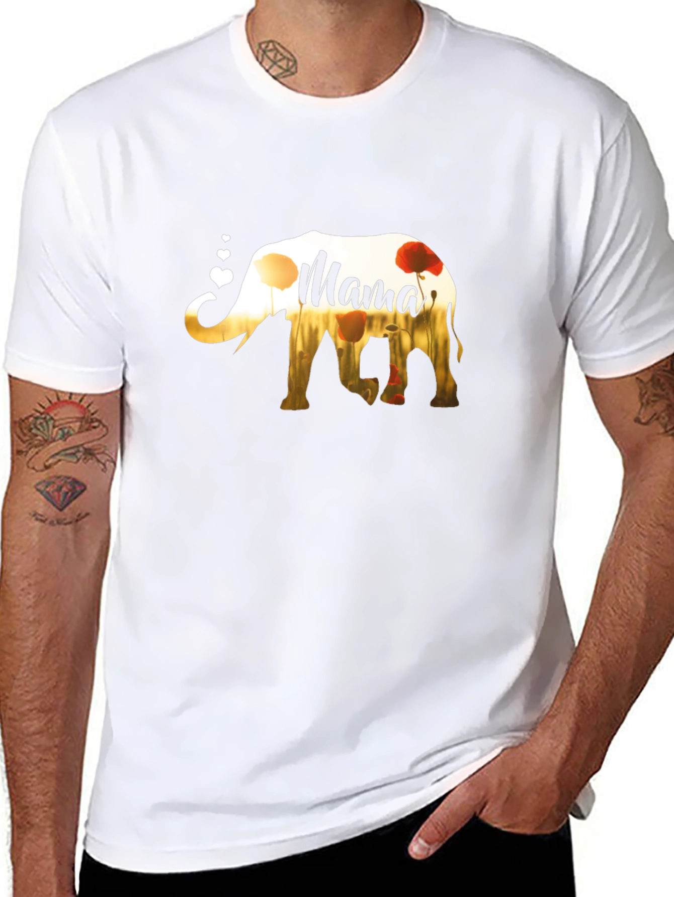 Mama Elephant Poppy Flower T-Shirt - Mothers Day Gift