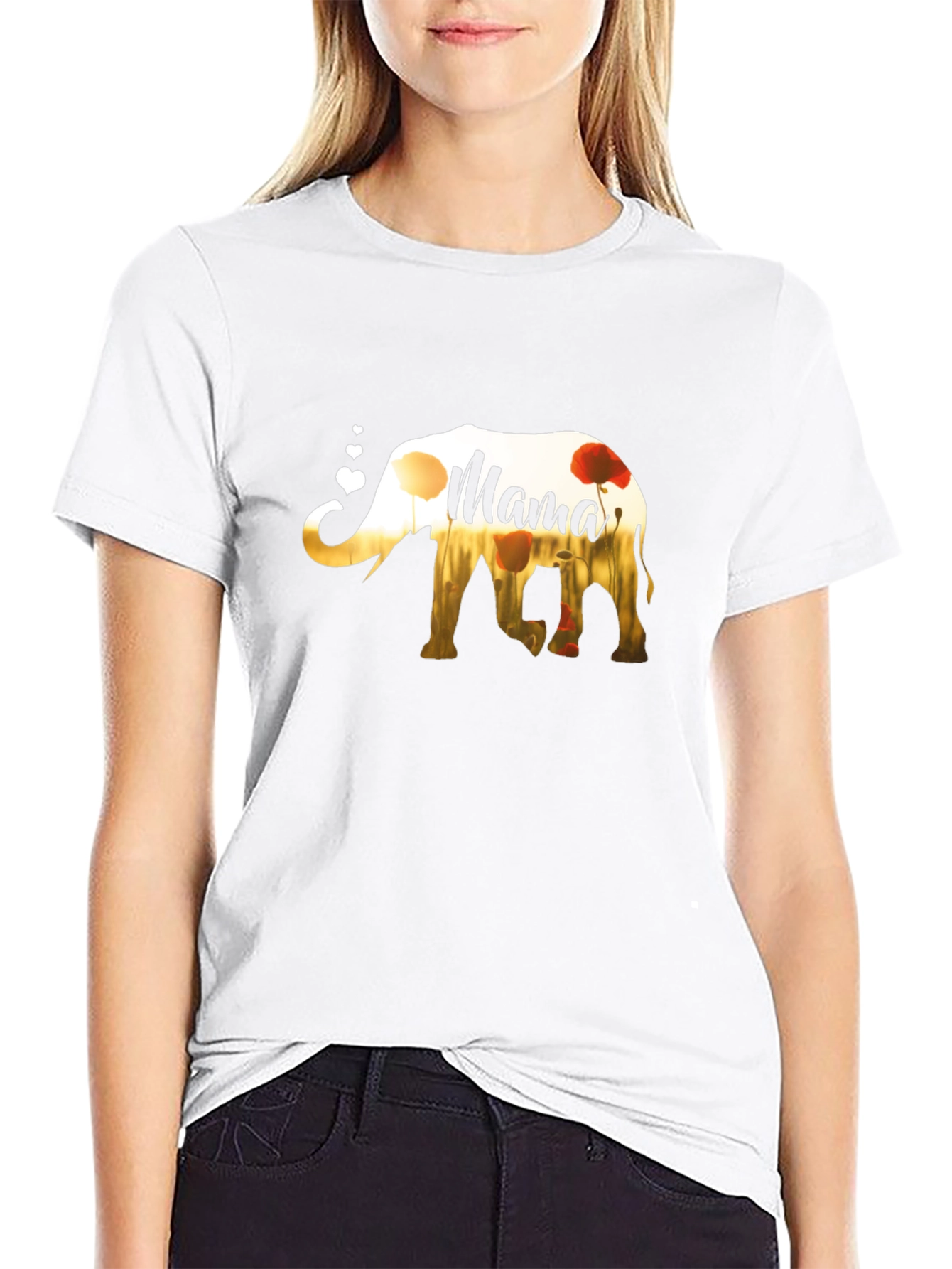 Mama Elephant Poppy Flower T-Shirt - Mothers Day Gift