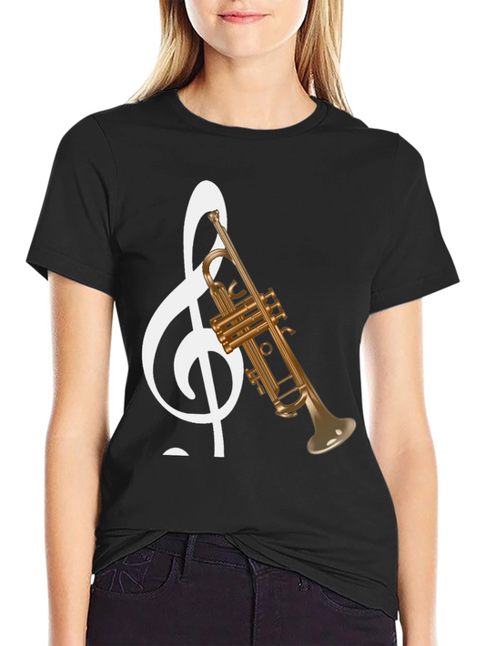 Musical Note Trumpet Graphic Tee - Black
