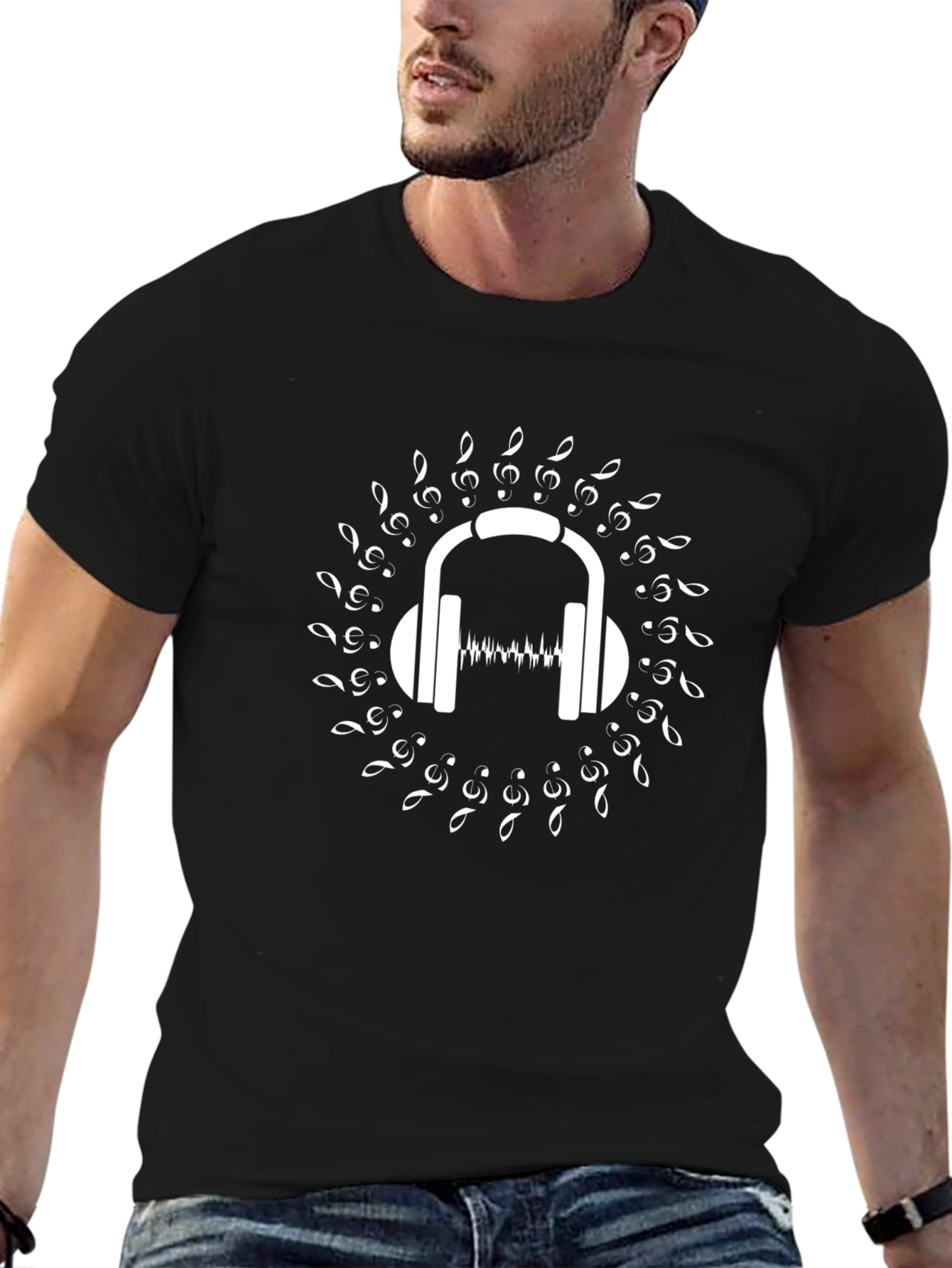 Music Lover T-Shirt - Headphones & Notes Graphic Tee