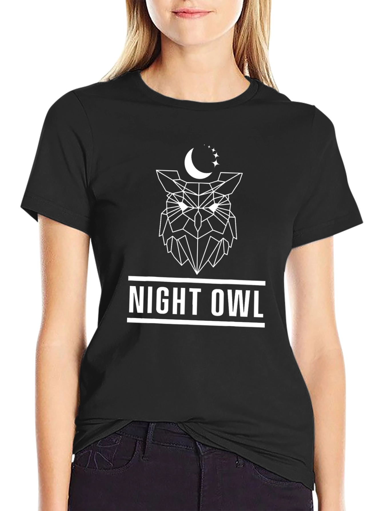 Night Owl Graphic Tee - Black Cotton T-Shirt