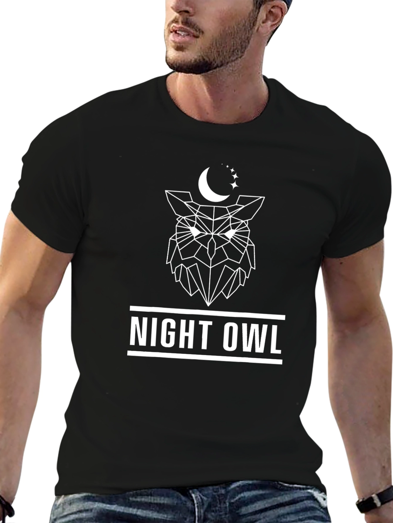 Night Owl Graphic Tee - Black Cotton T-Shirt