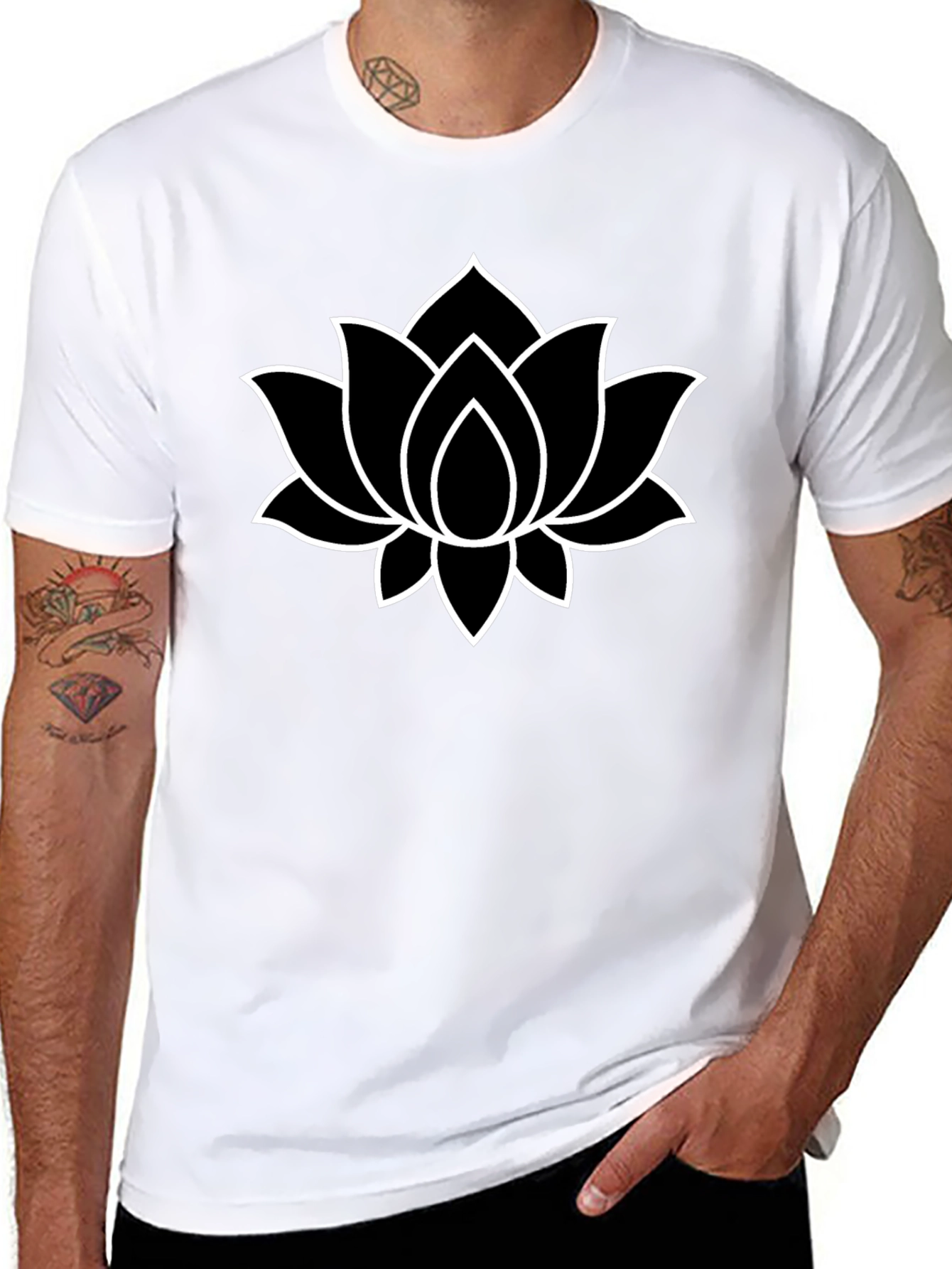 Lotus Flower Graphic Tee - Black Cotton T-Shirt