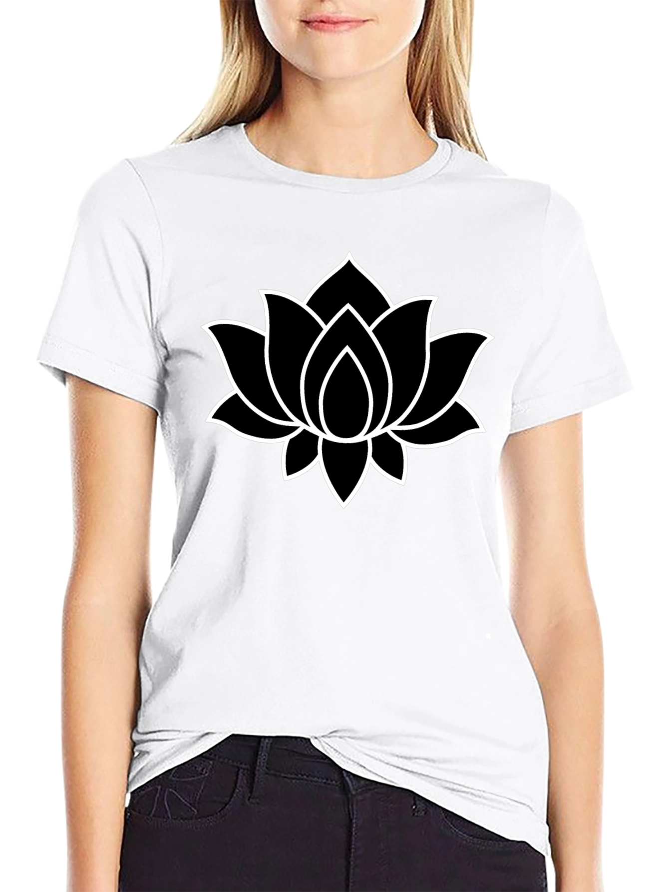 Lotus Flower Graphic Tee - Black Cotton T-Shirt