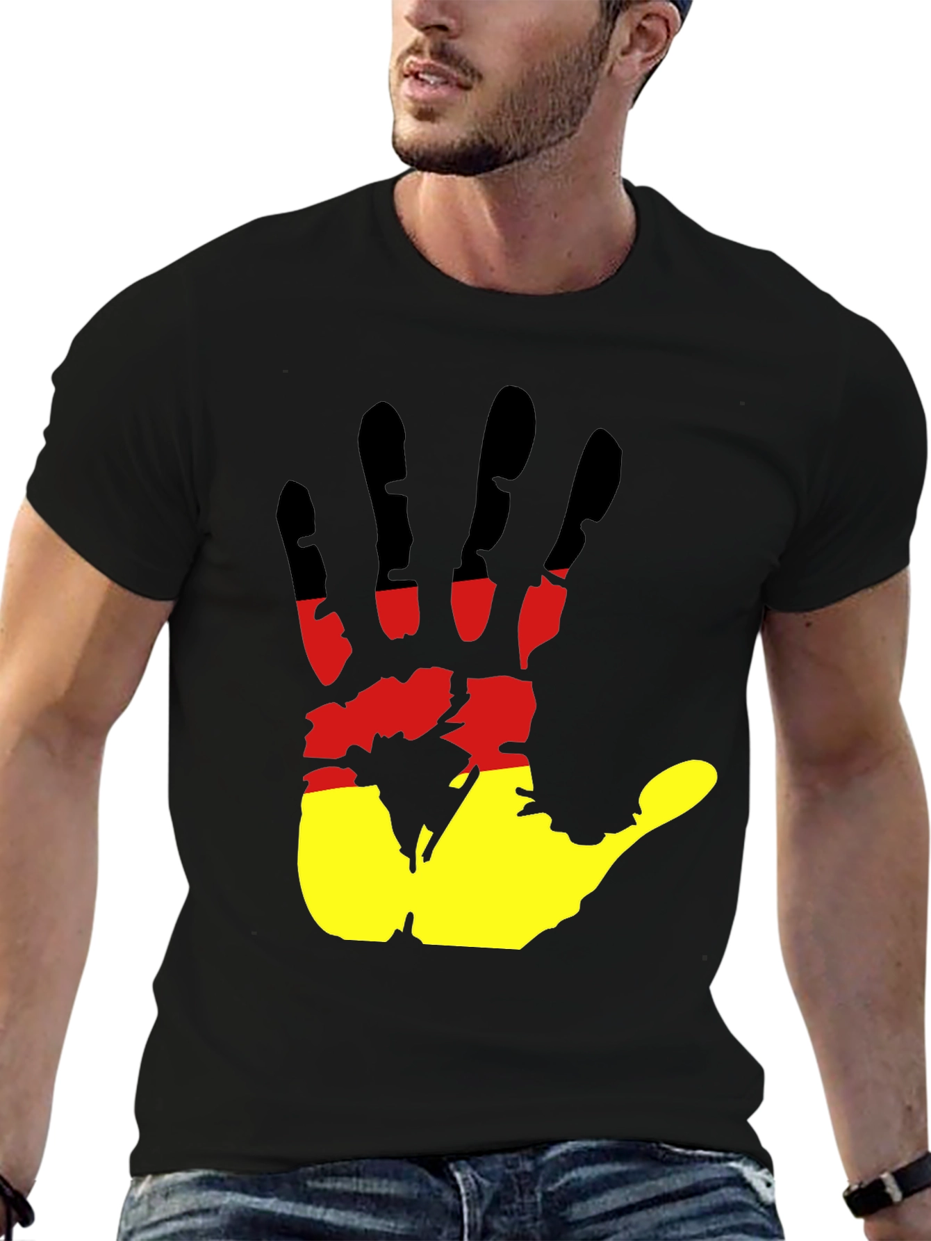 Germany Flag Handprint Black T-Shirt