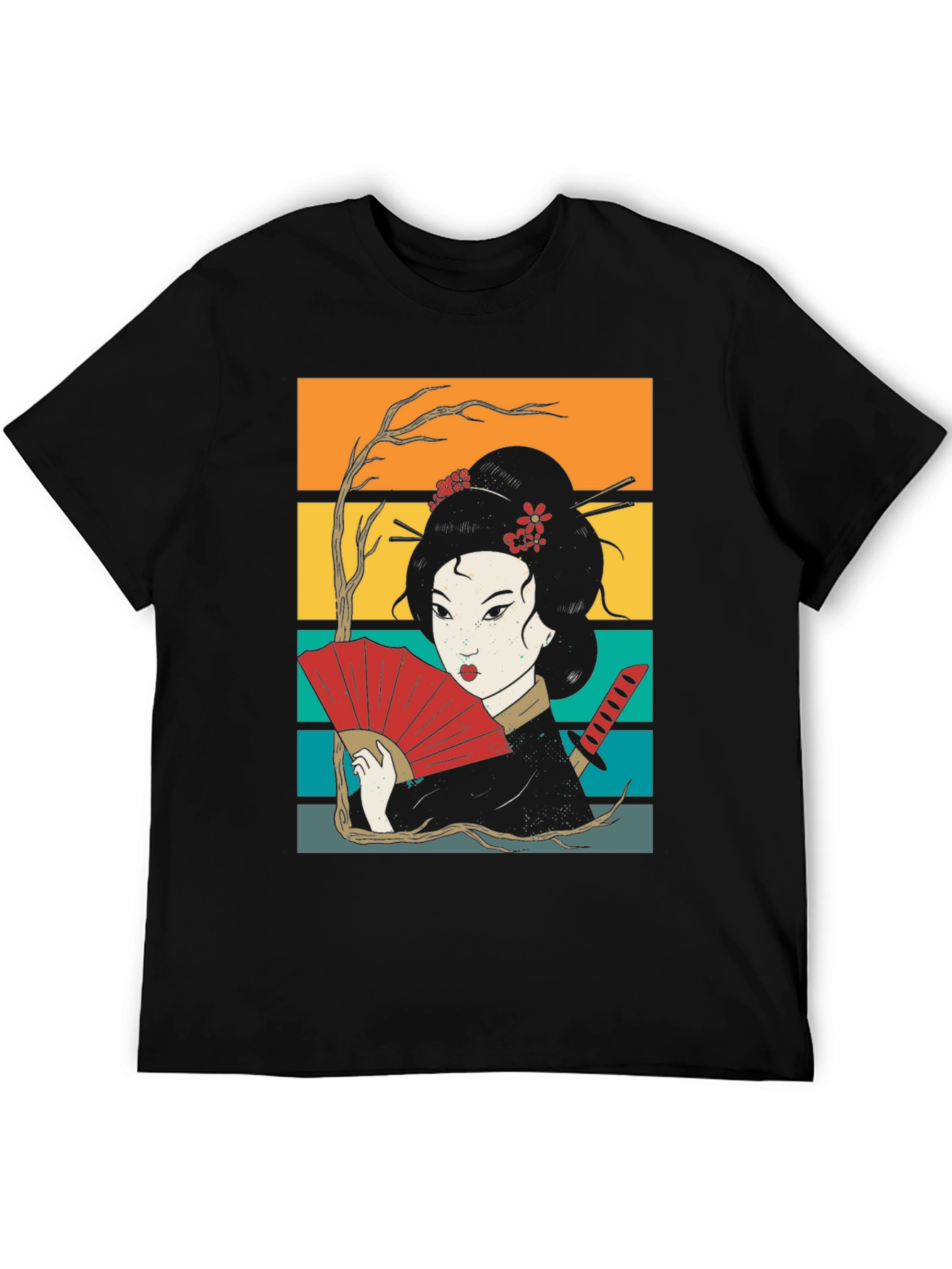 Geisha Art Black Tee - Japanese Retro Style