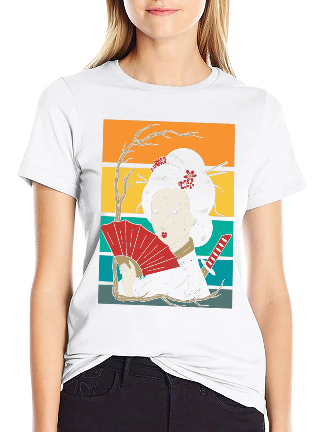 Geisha Art Black Tee - Japanese Retro Style