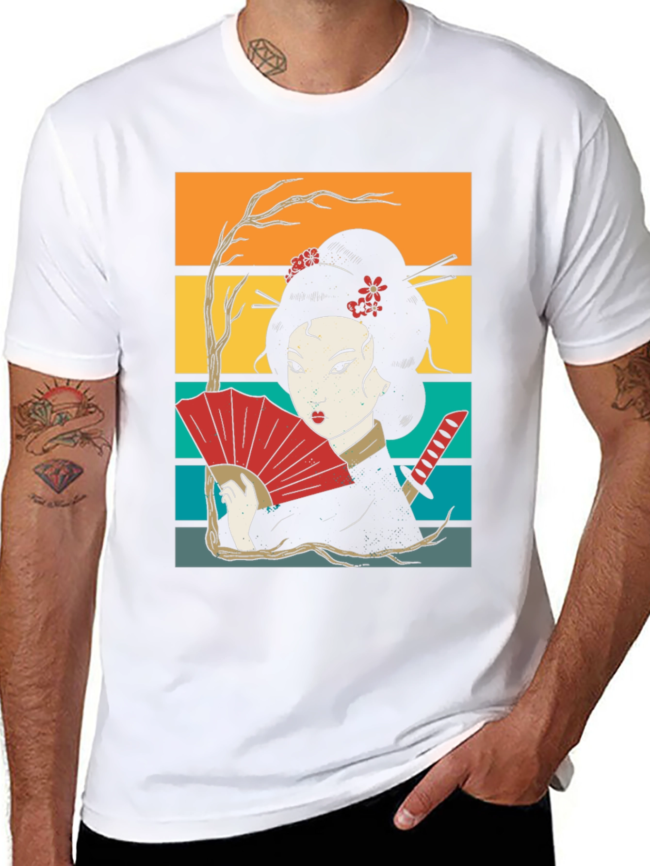Geisha Art Black Tee - Japanese Retro Style
