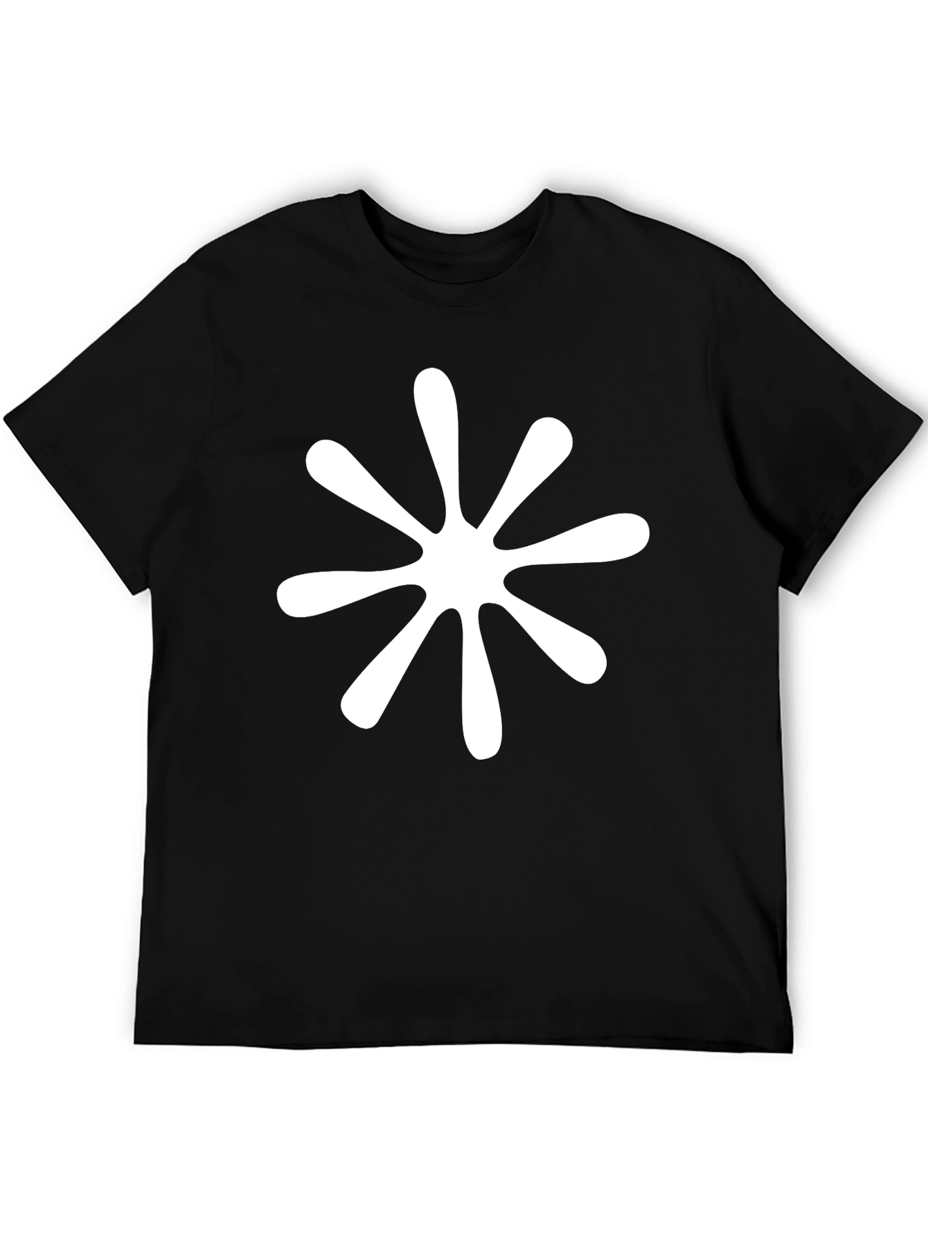 Modern Black T-Shirt with White Flower Burst Design