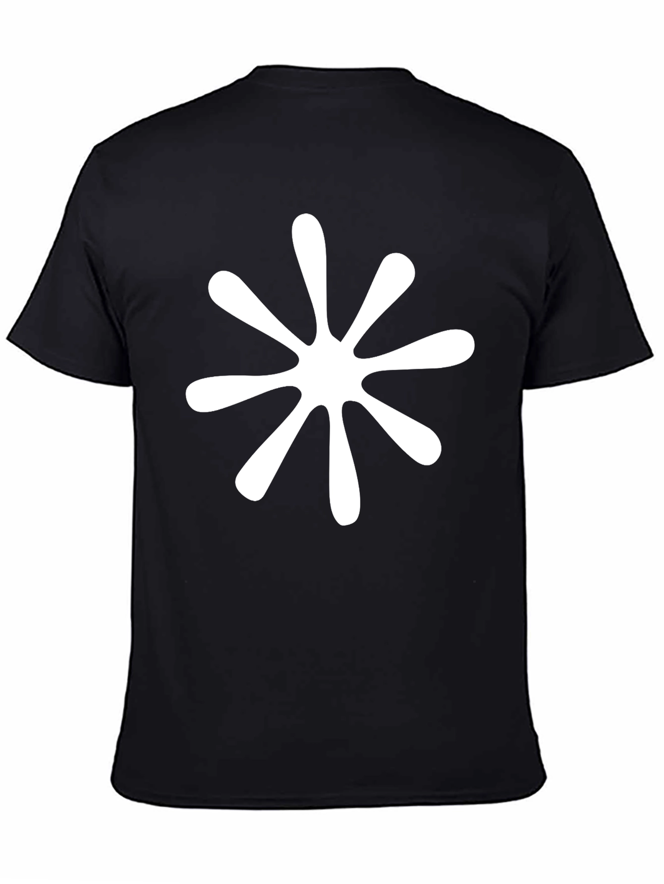 Modern Black T-Shirt with White Flower Burst Design