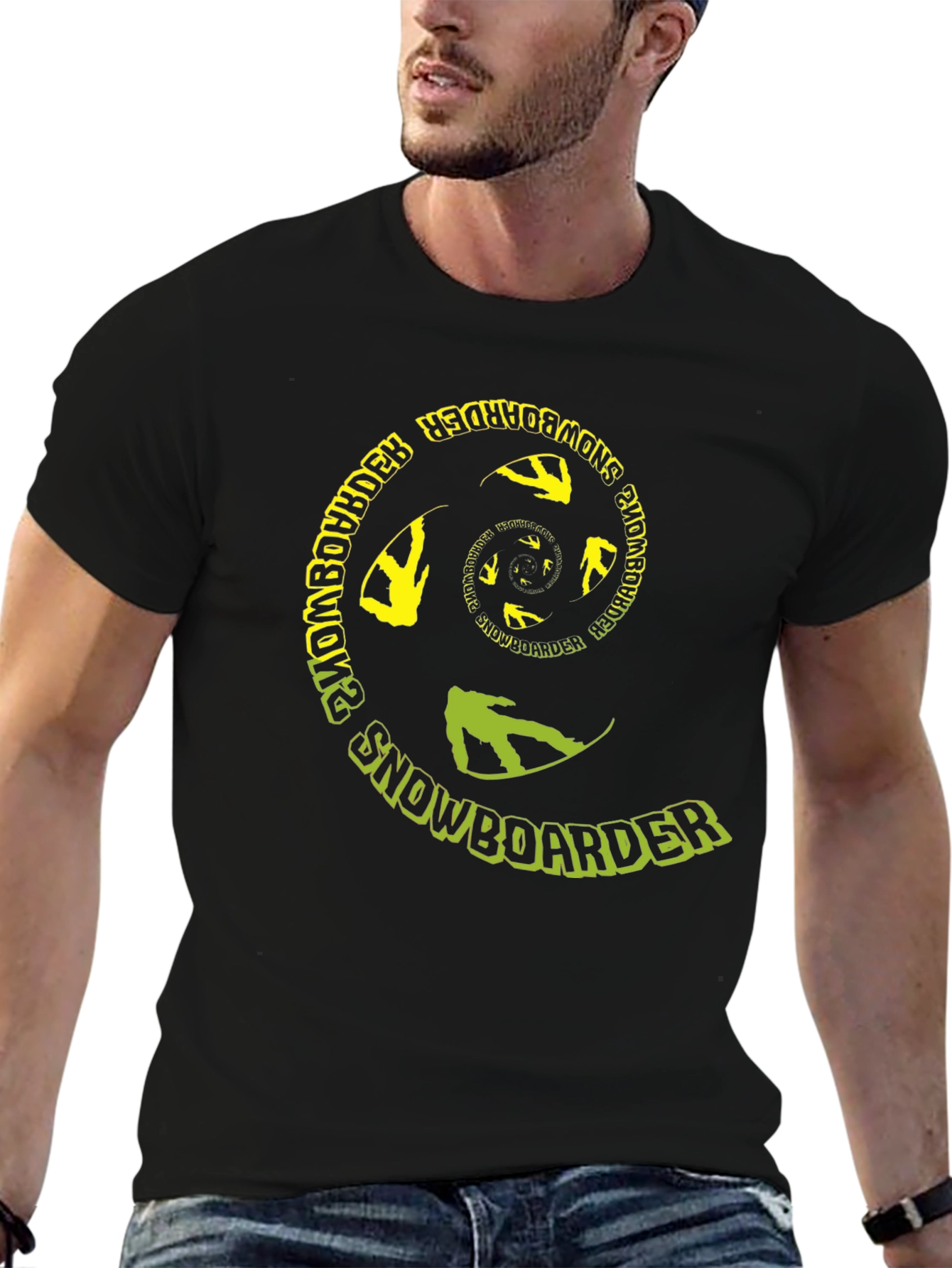 Snowboarder Spiral Graphic Tee - Black