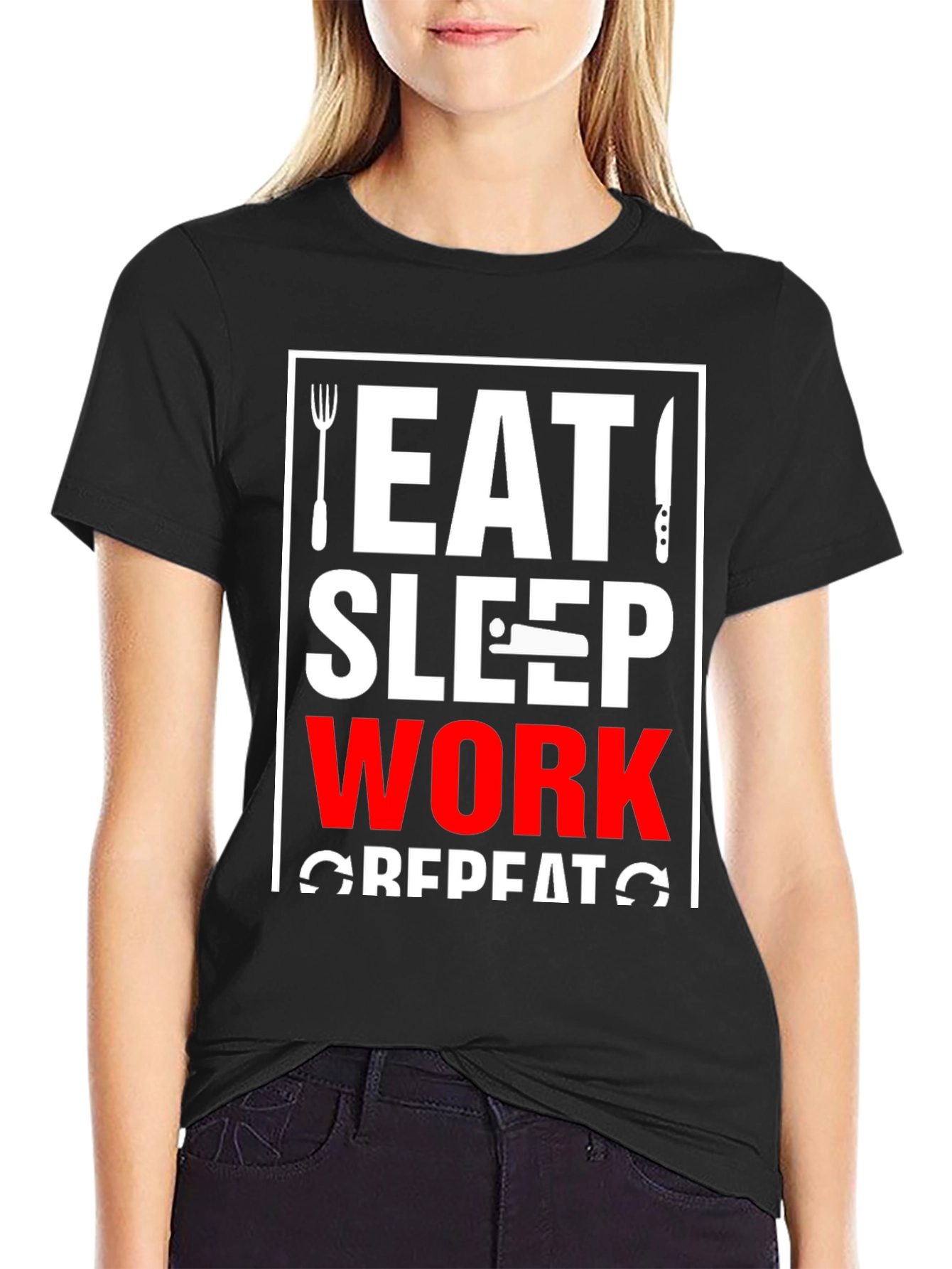 Eat Sleep Work Repeat Black T-Shirt