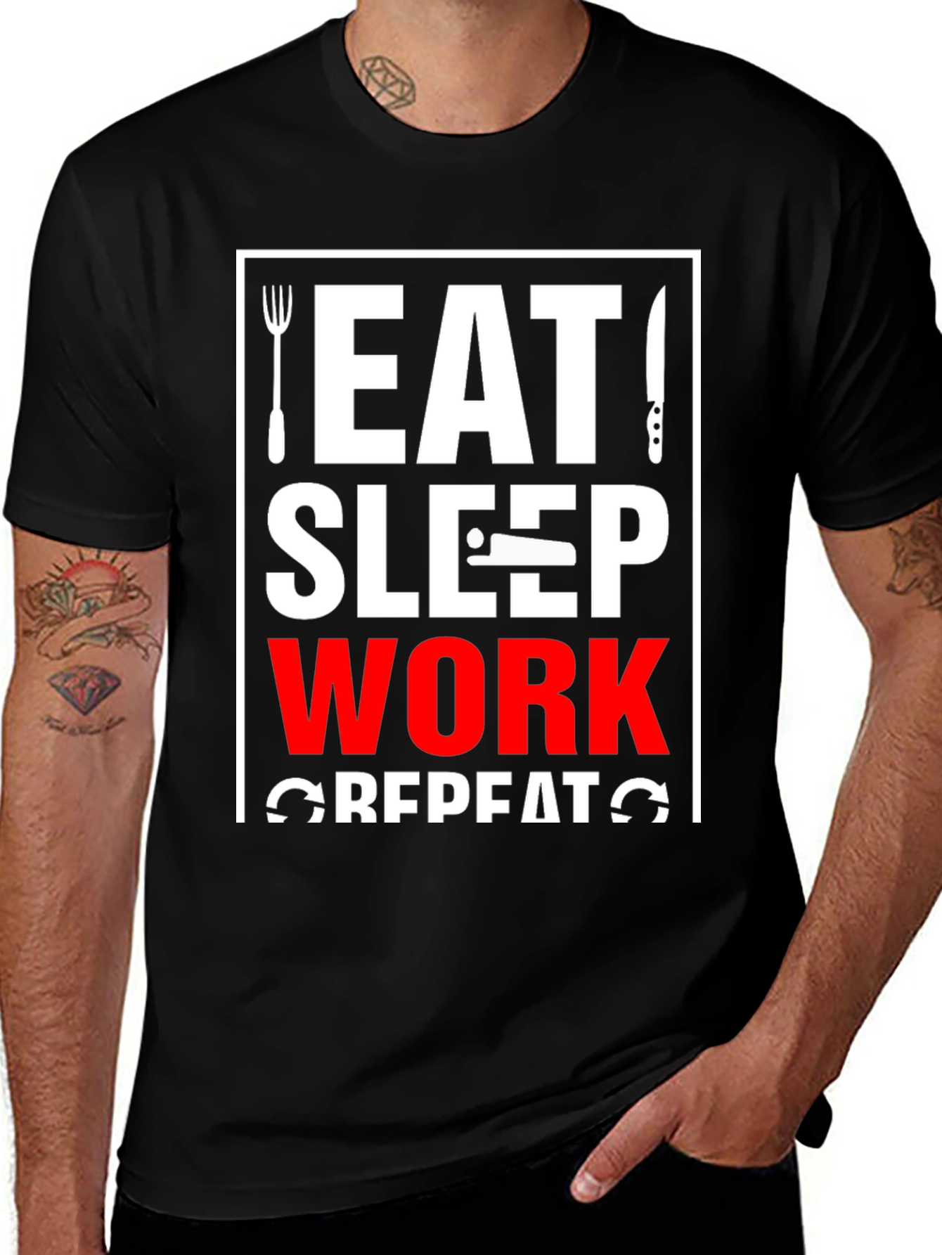 Eat Sleep Work Repeat Black T-Shirt