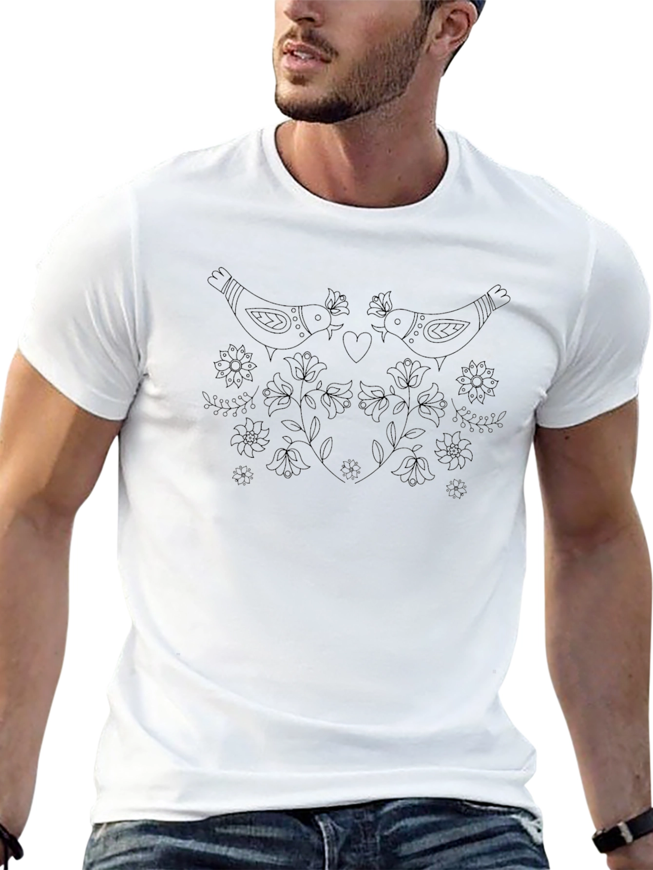 Birds & Flowers Graphic Tee - Black