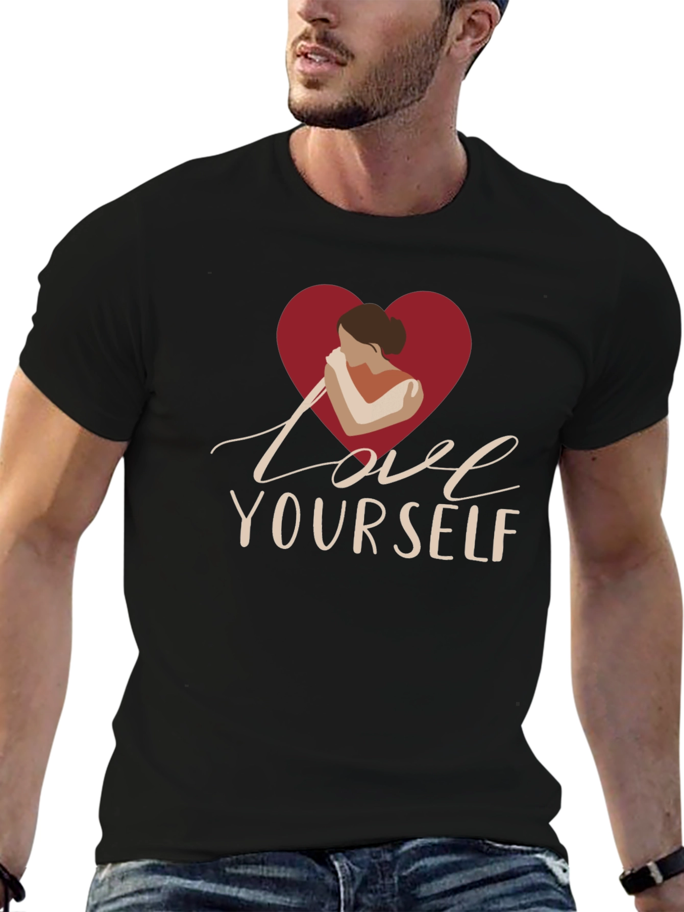 Love Yourself Graphic Print Black T-Shirt