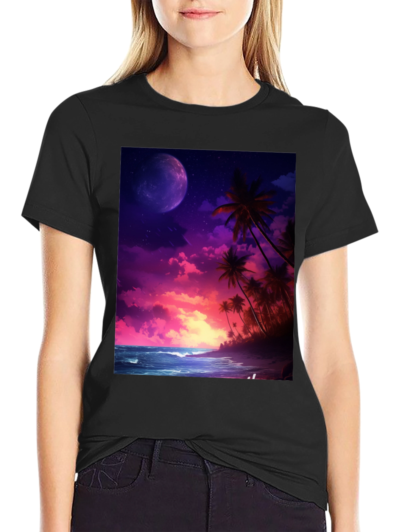 Tropical Moon Graphic Tee - Mens Black T-Shirt