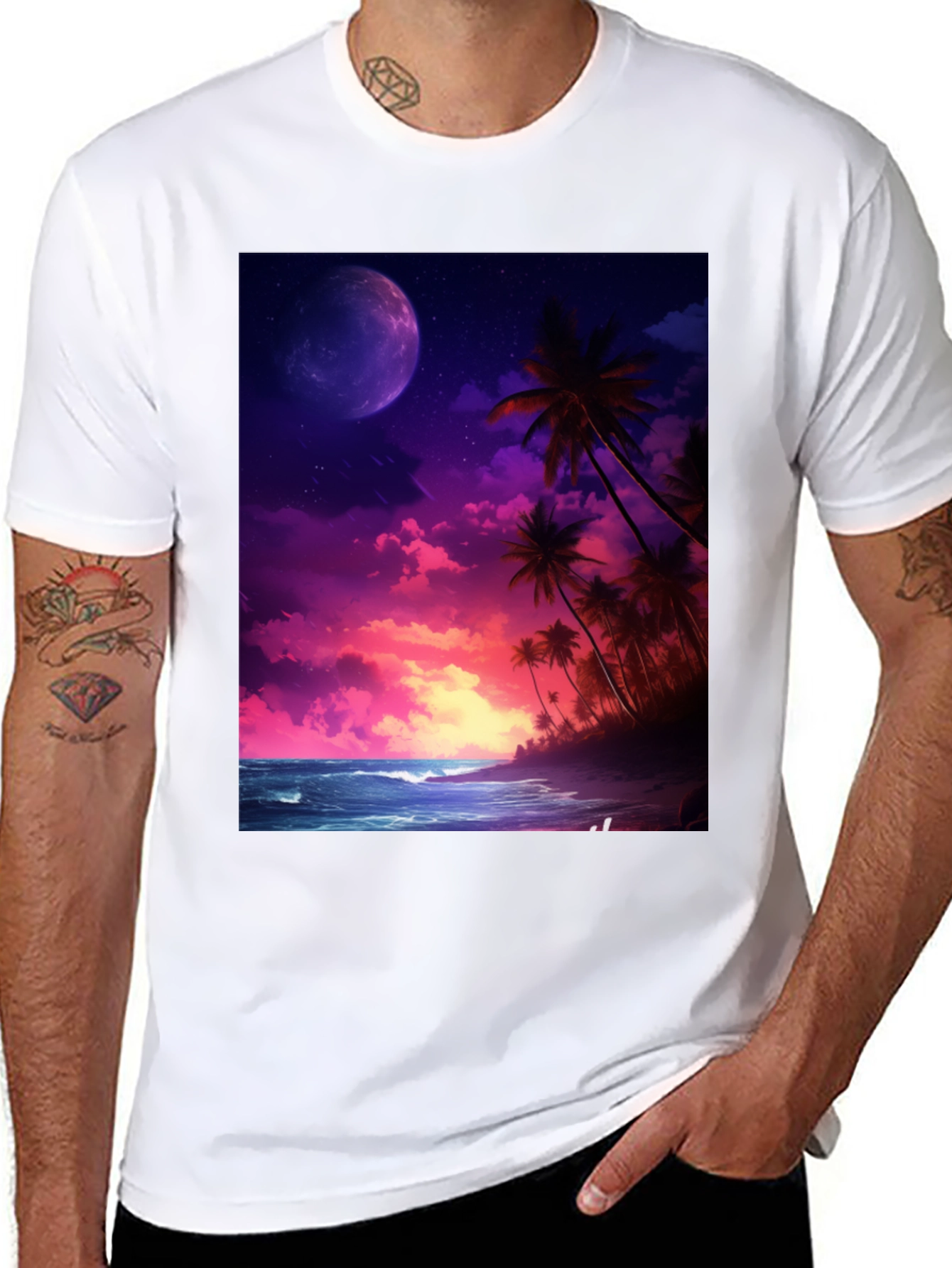 Tropical Moon Graphic Tee - Mens Black T-Shirt