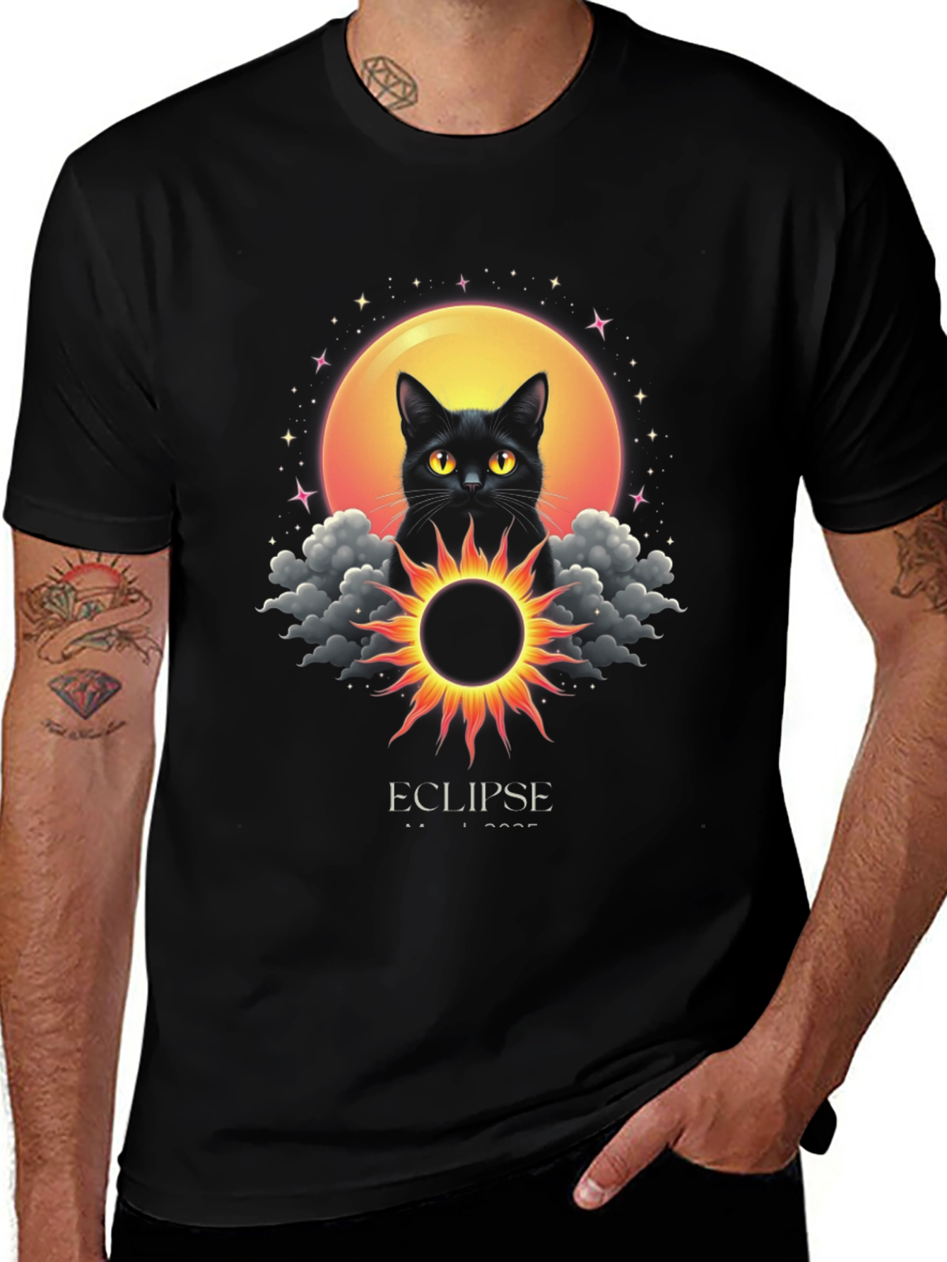 Eclipse Cat Graphic T-Shirt - Celestial Style