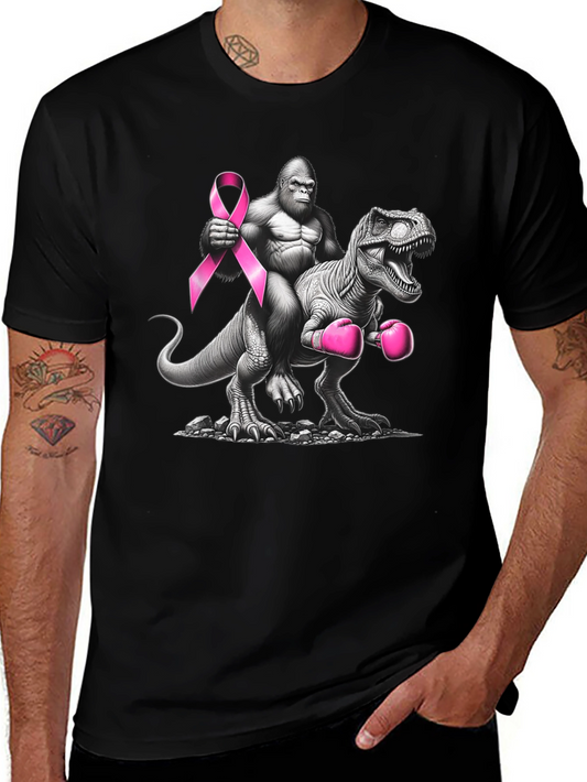 Gorilla Riding Dino Breast Cancer Awareness T-Shirt