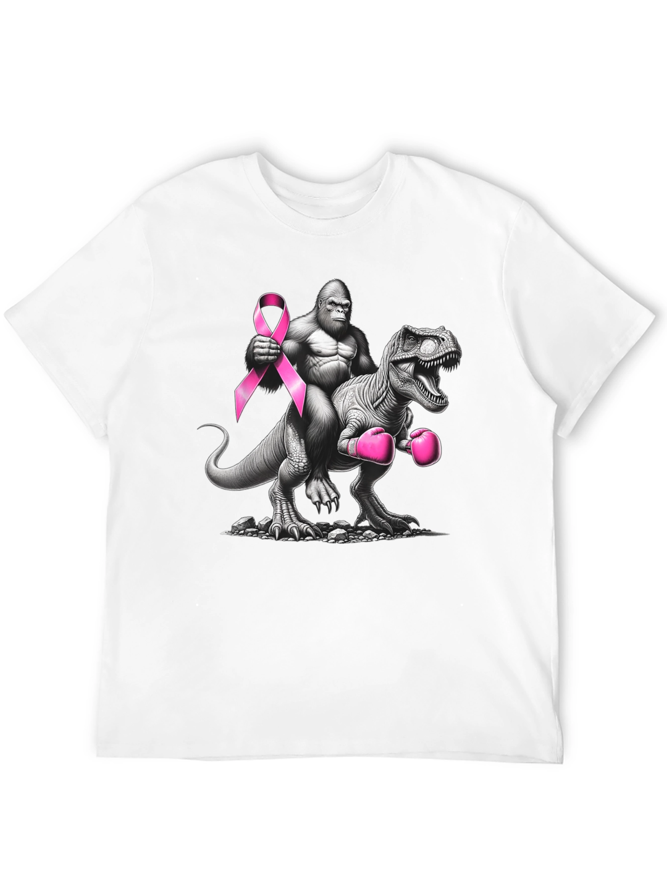 Gorilla Riding Dino Breast Cancer Awareness T-Shirt