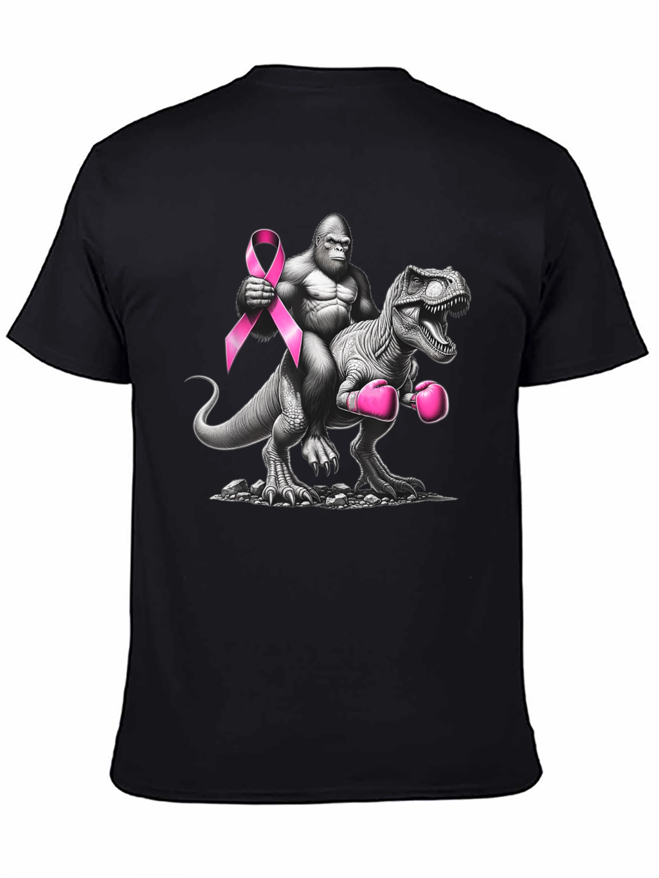Gorilla Riding Dino Breast Cancer Awareness T-Shirt