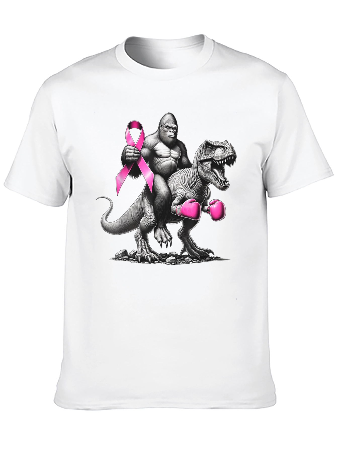 Gorilla Riding Dino Breast Cancer Awareness T-Shirt