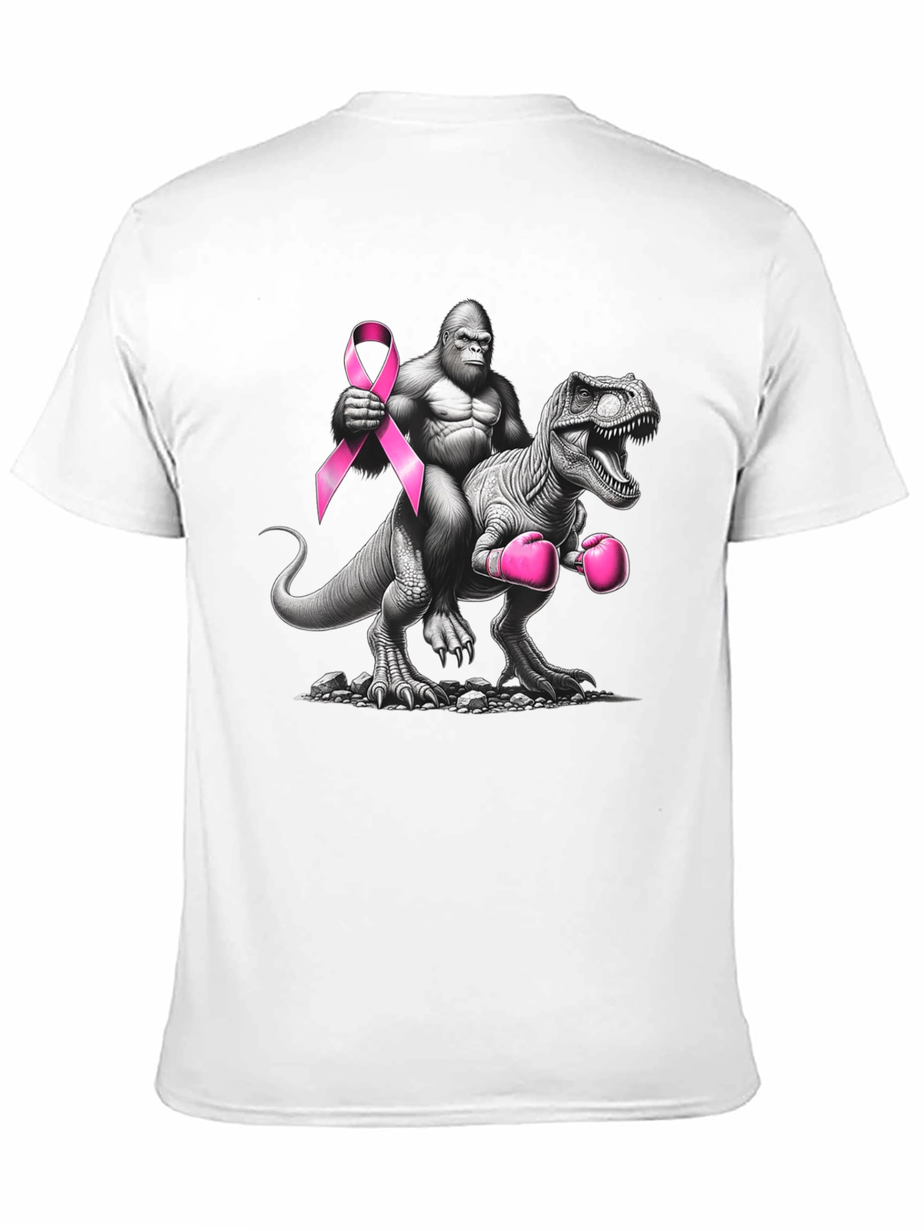 Gorilla Riding Dino Breast Cancer Awareness T-Shirt