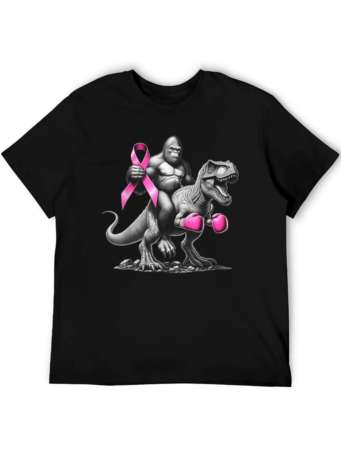 Gorilla Riding Dino Breast Cancer Awareness T-Shirt