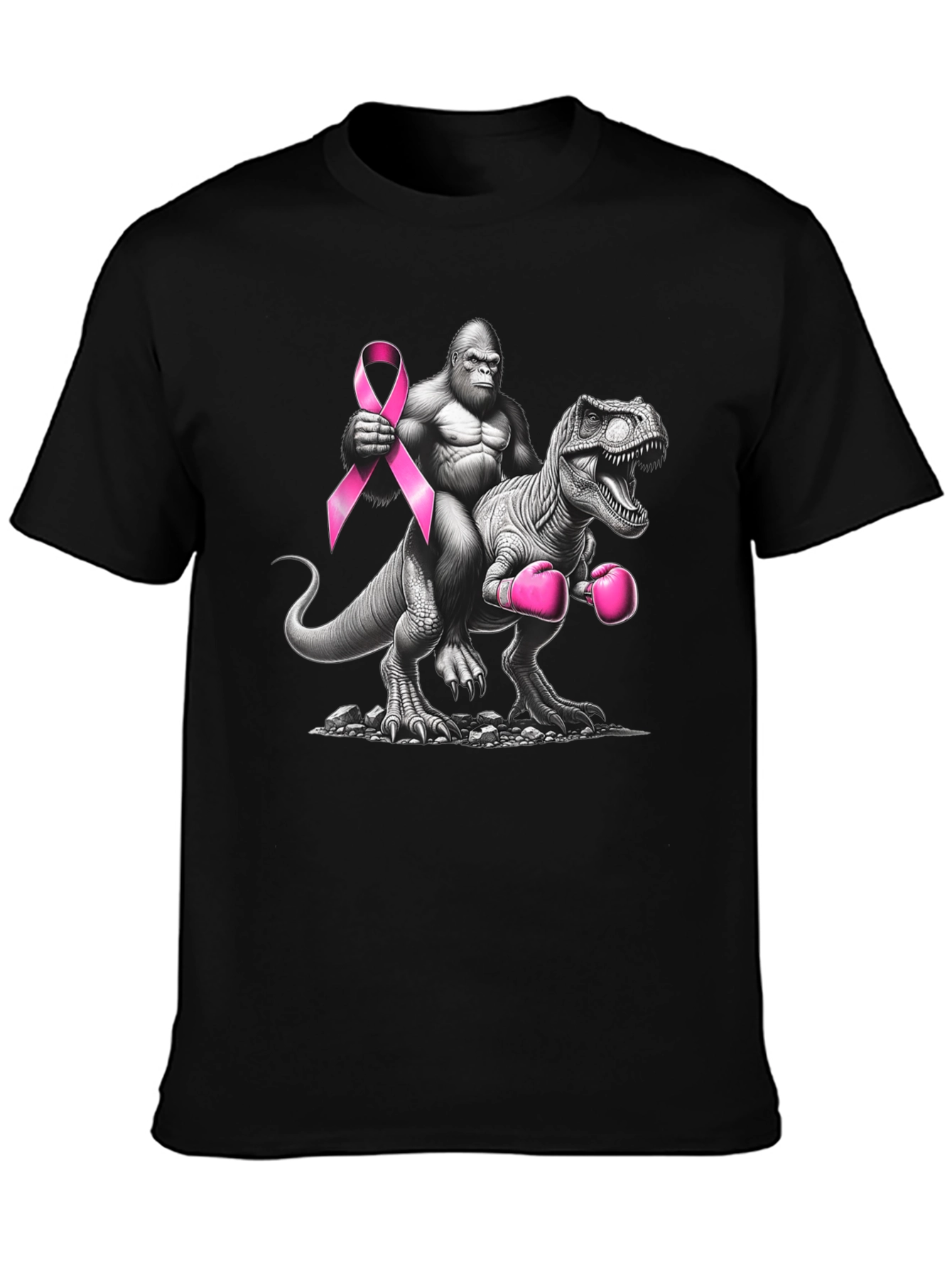 Gorilla Riding Dino Breast Cancer Awareness T-Shirt