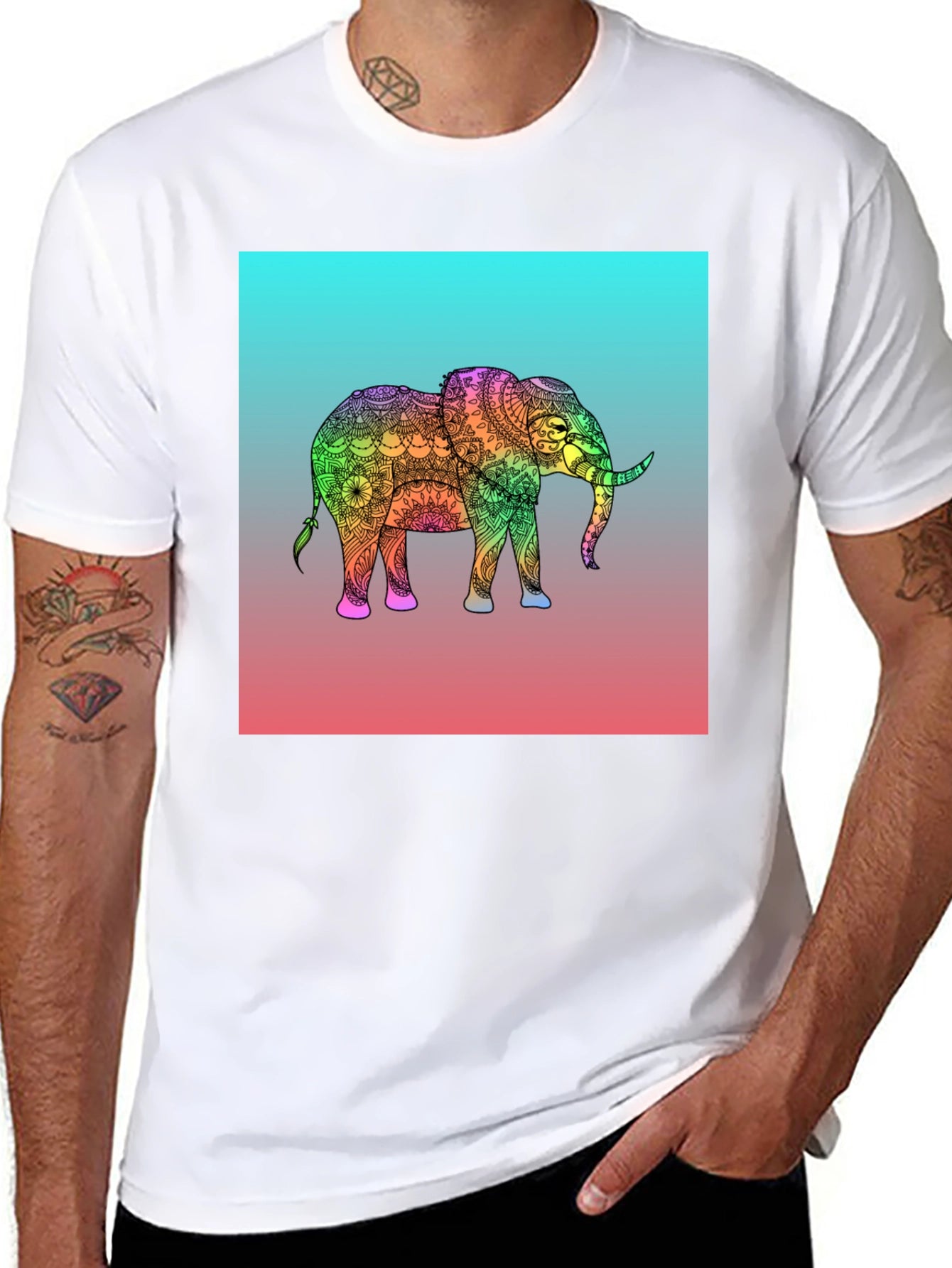 Elephant Mandala Graphic Tee - Black Cotton T-Shirt