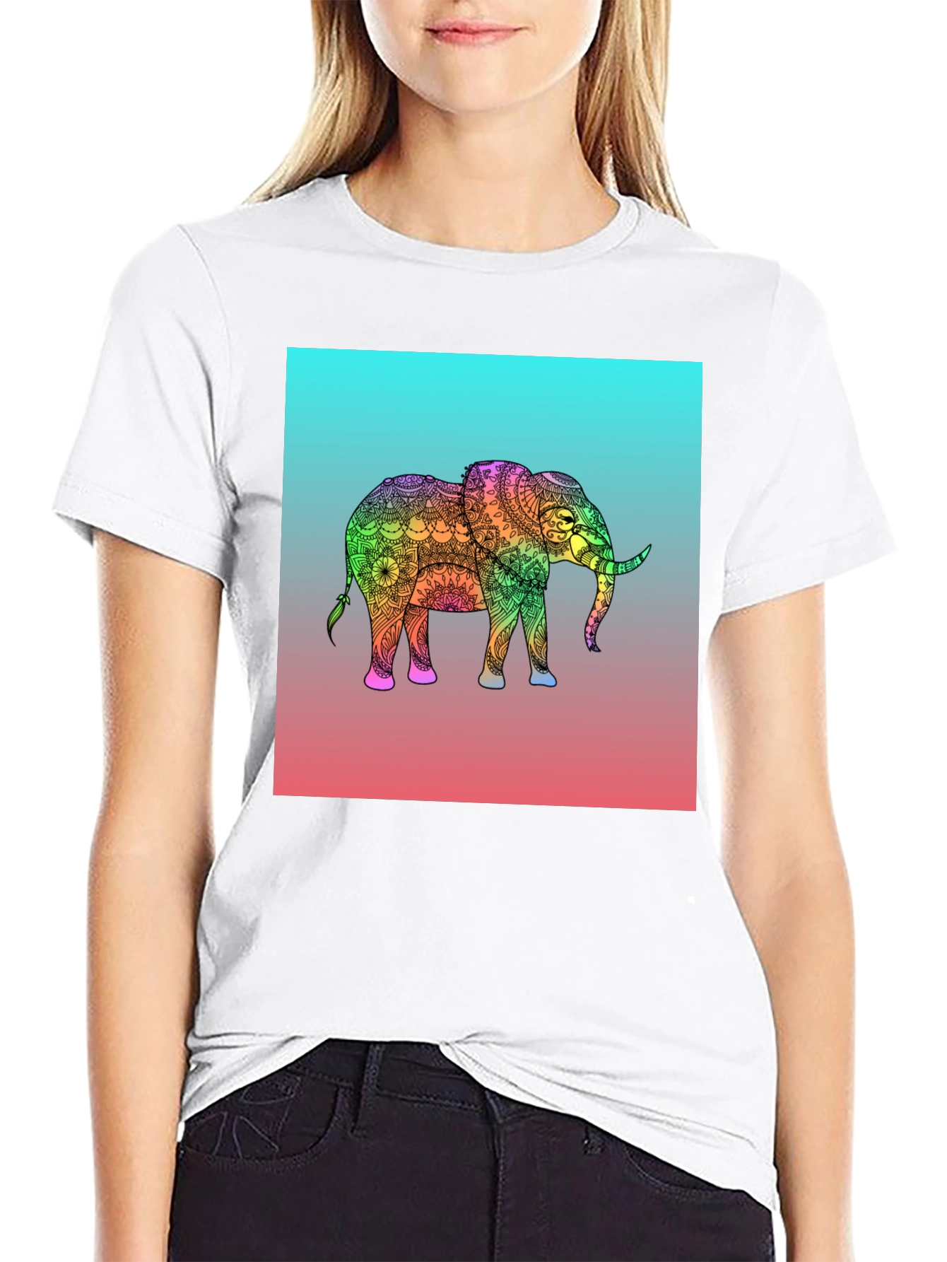 Elephant Mandala Graphic Tee - Black Cotton T-Shirt